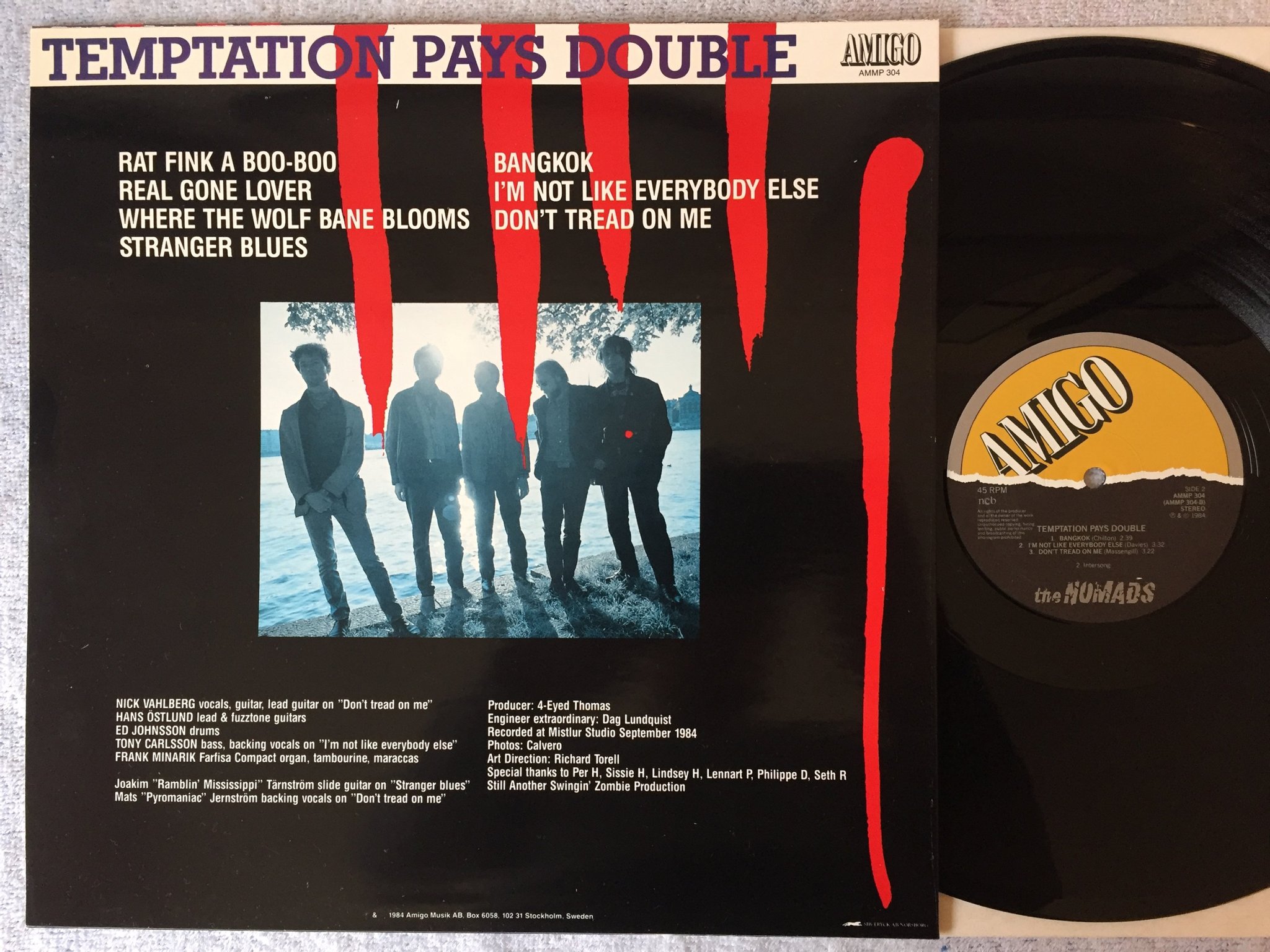 Omslagsbild för skivan ?THE NOMADS Temptation Pays Double LP -84 Swe AMIGO AMMP 304
