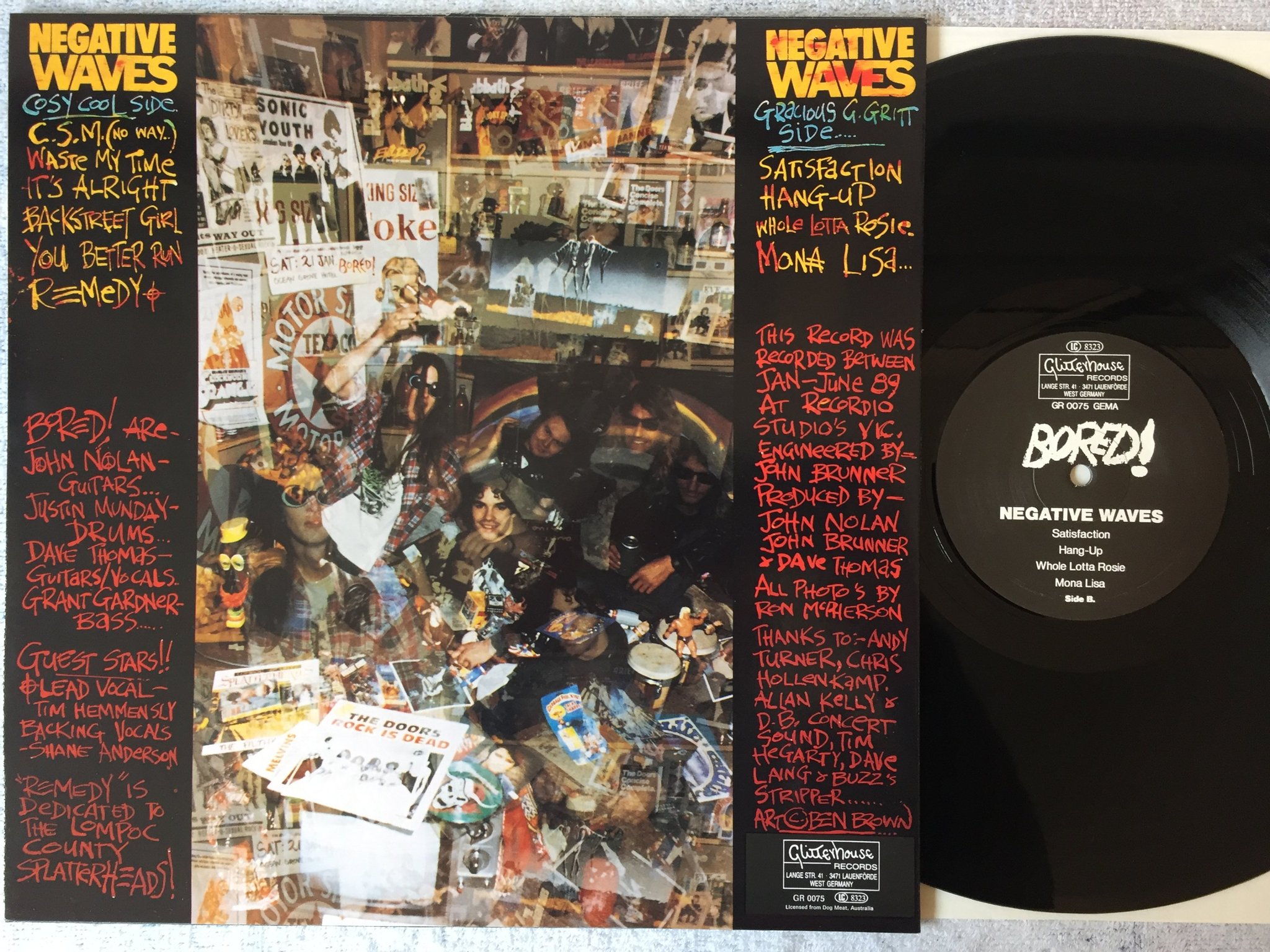 Omslagsbild för skivan BORED! negative waves LP -90 Ger GLITTERHOUSE GR 0075 garage rock