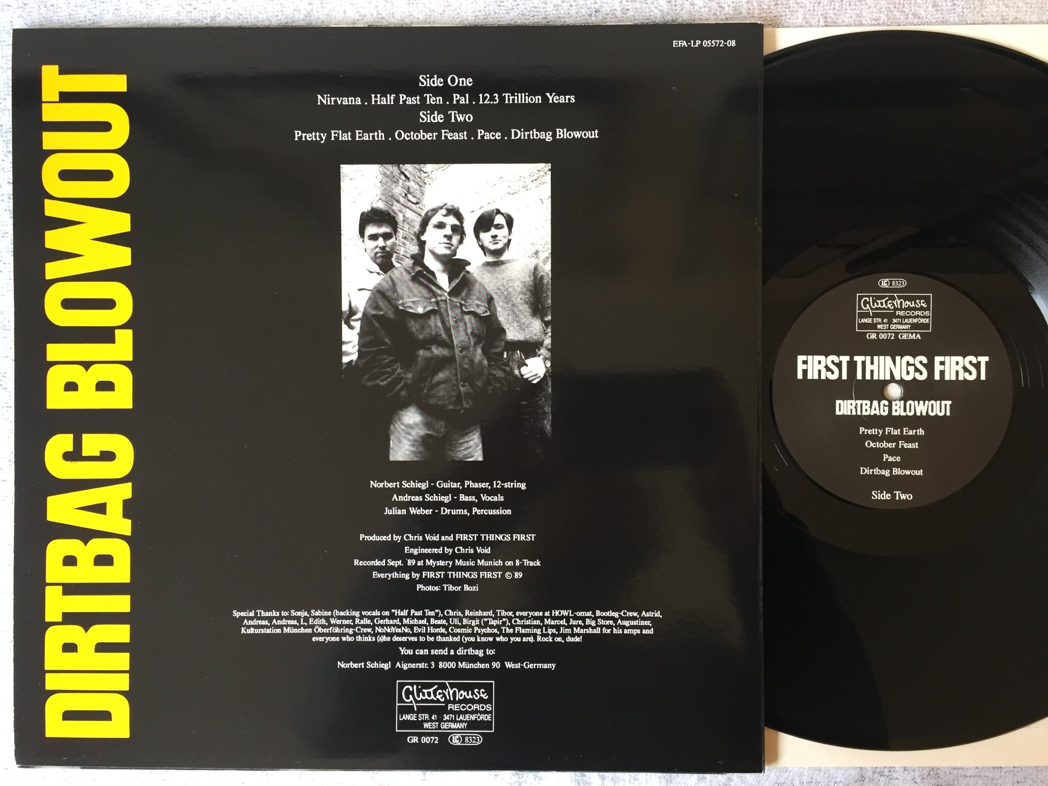 Omslagsbild för skivan FIRST THINGS FIRST Dirtbag Blowout LP -90 Ger GLITTERHOUSE GR 0072 