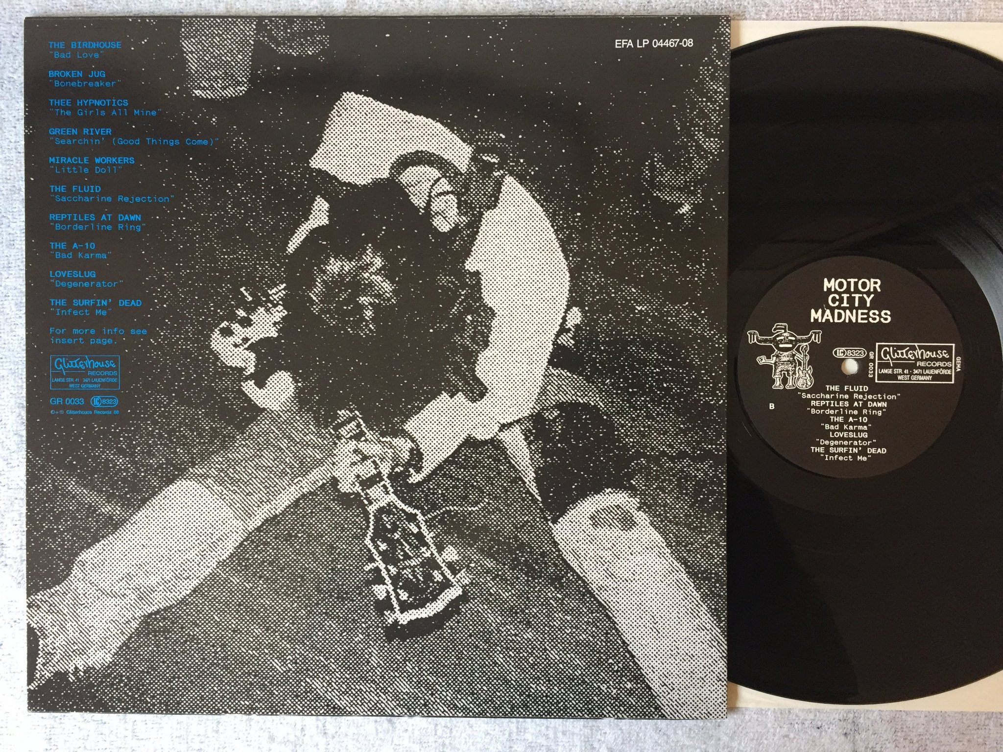 Omslagsbild för skivan V/A motor city madness LP -88 GLITTERHOUSE GR 0033 grunge / garage rock