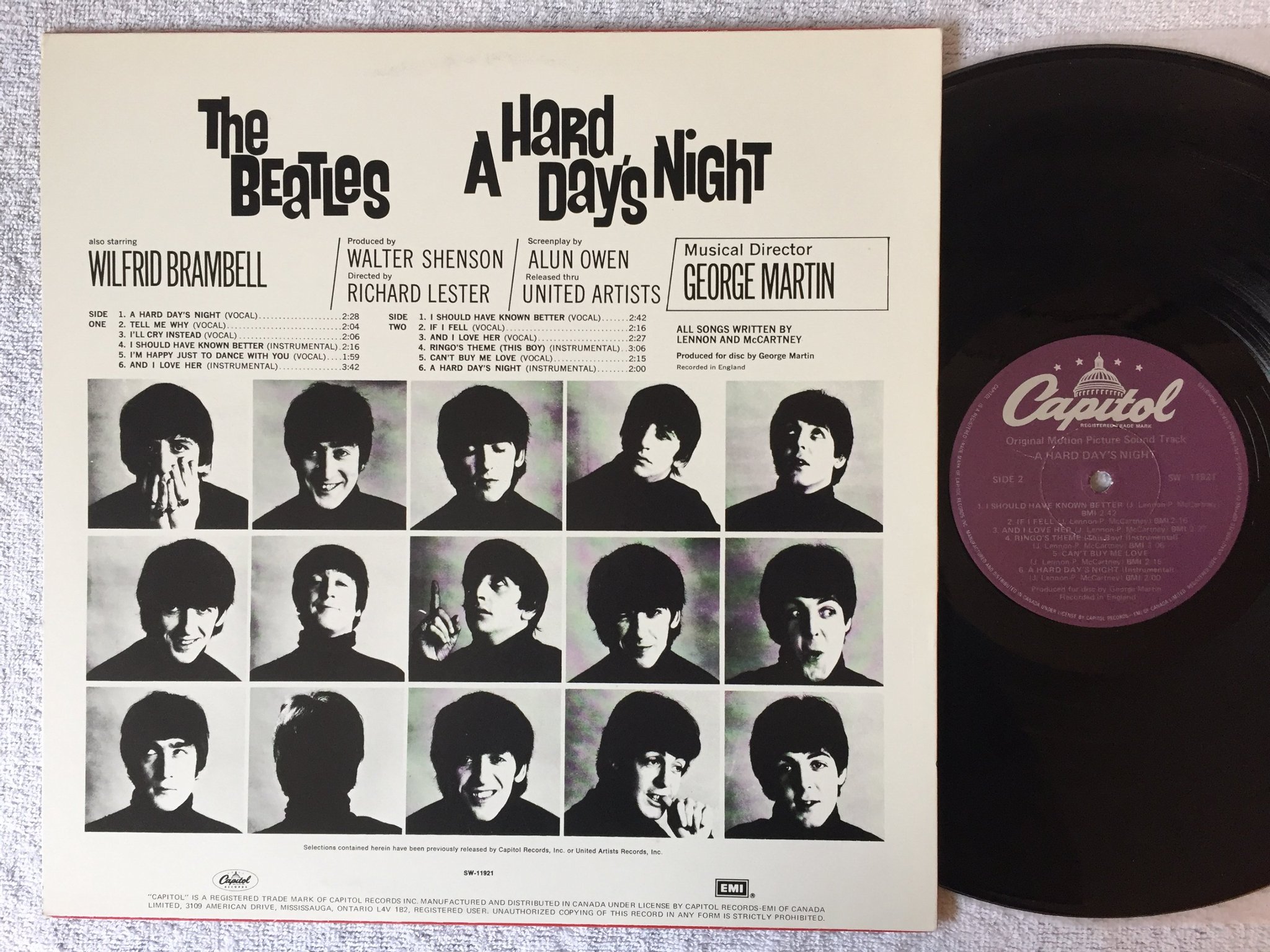Omslagsbild för skivan THE BEATLES a hard day's night LP re Can CAPITOL SW 11921