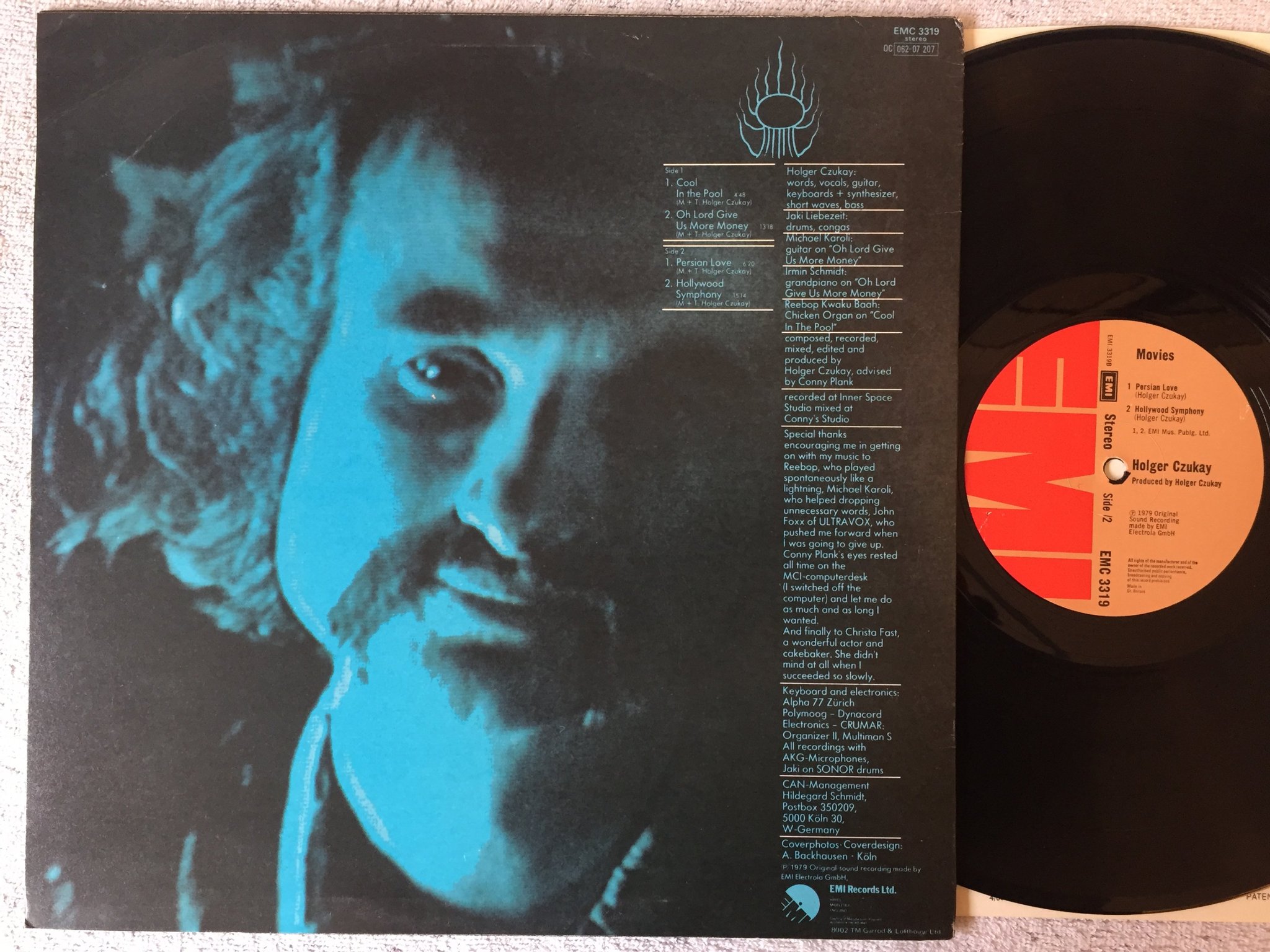 Omslagsbild för skivan Holger Czukay - movies LP -79 UK EMI EMC 3319 krautrock