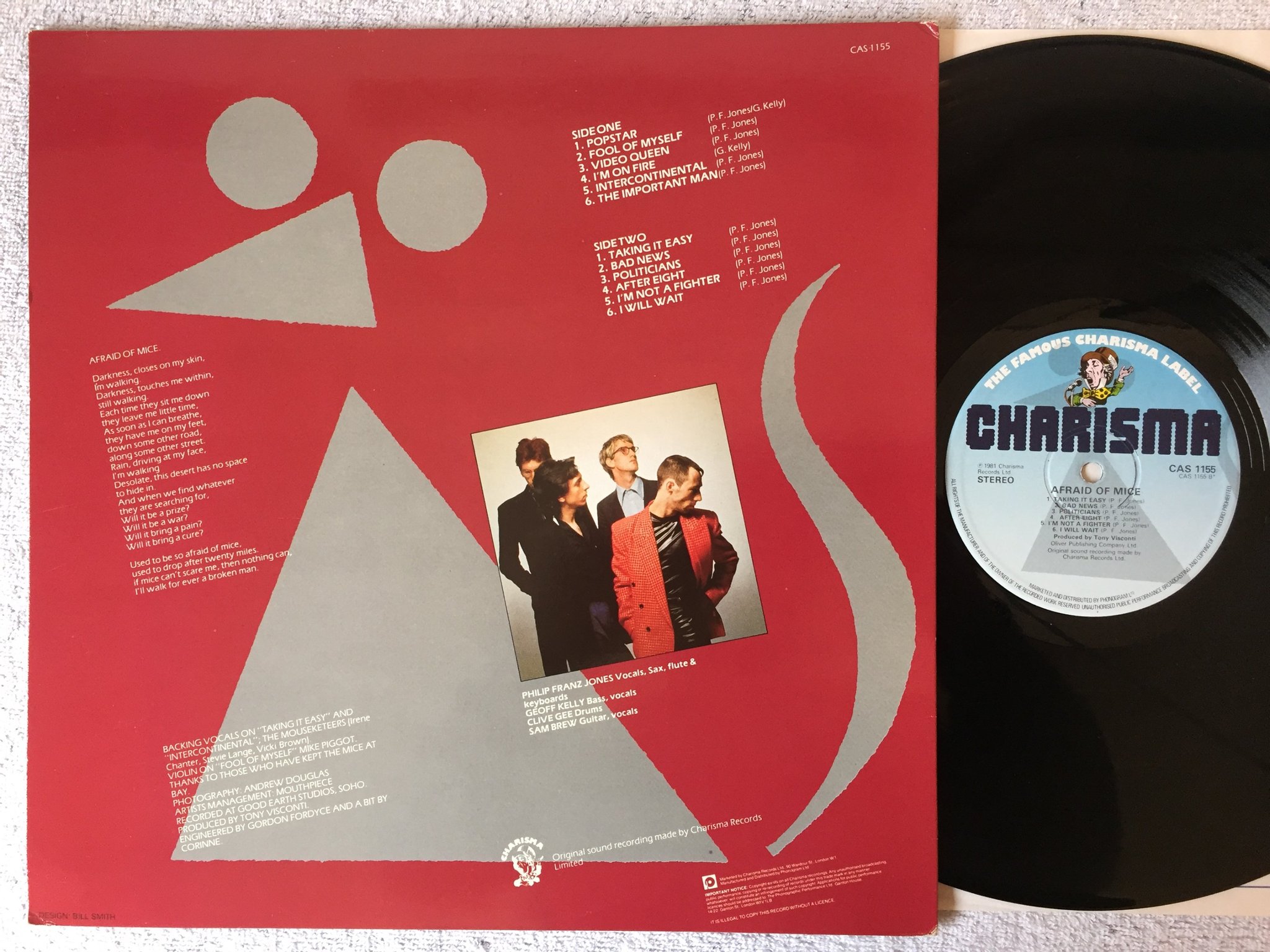 Omslagsbild för skivan AFRAID OF MICE s/t LP -81 UK CHARISMA CAS 1155 new wave