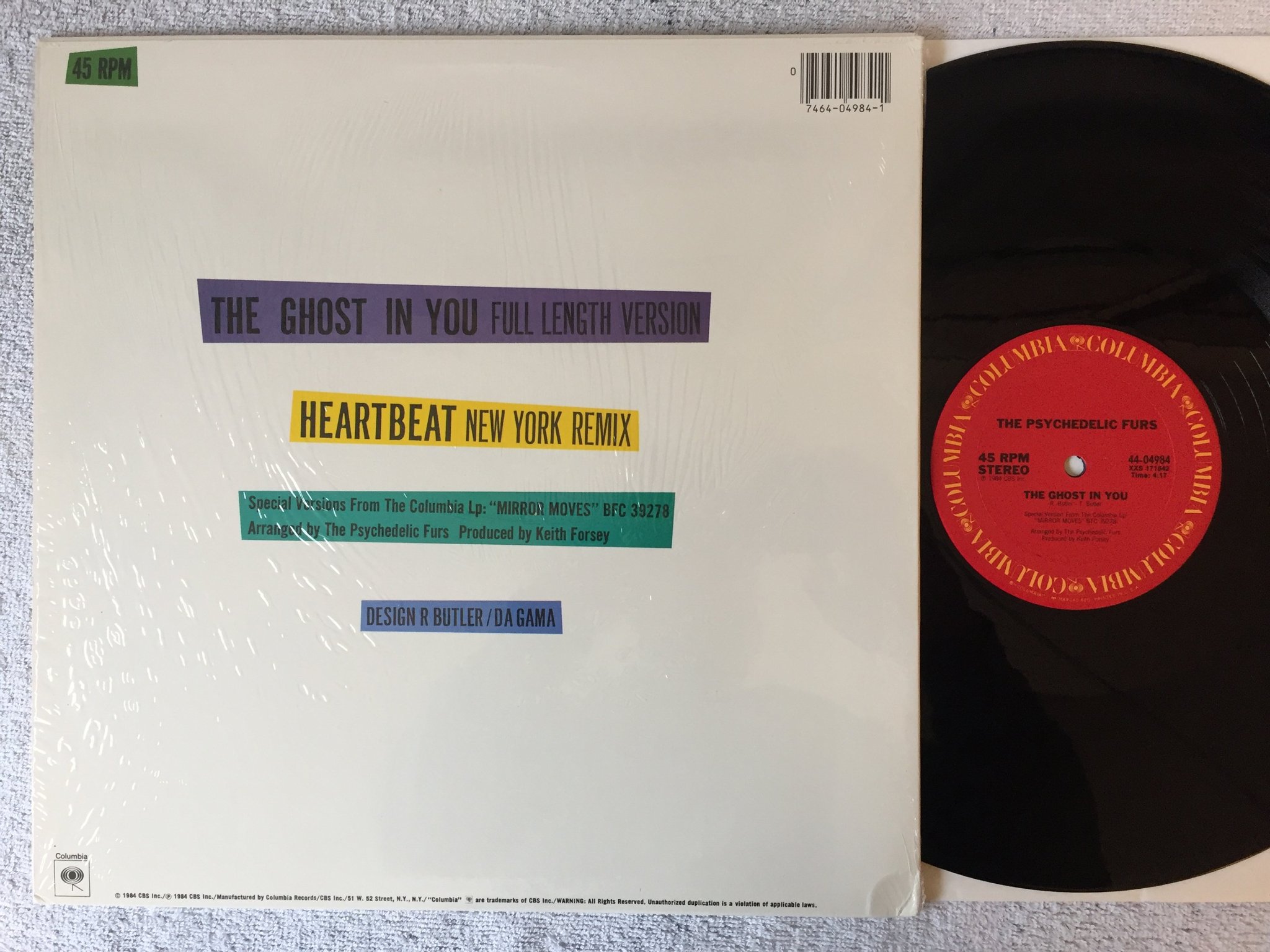 Omslagsbild för skivan The Psychedelic Furs – The Ghost In You 12"single -84 US Columbia – 44-04984