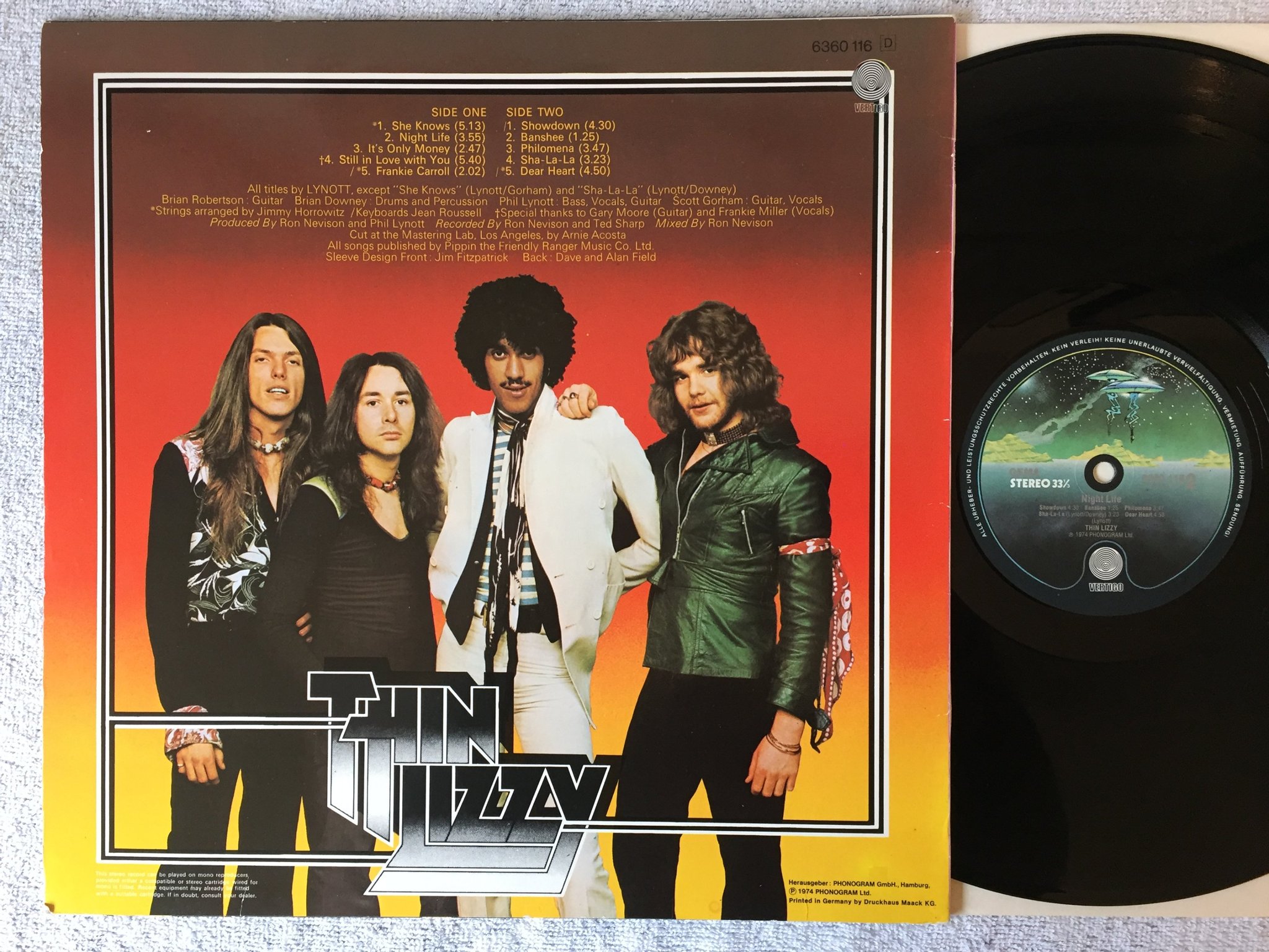 Omslagsbild för skivan THIN LIZZY night life LP -74 Ger VERTIGO 6360 116