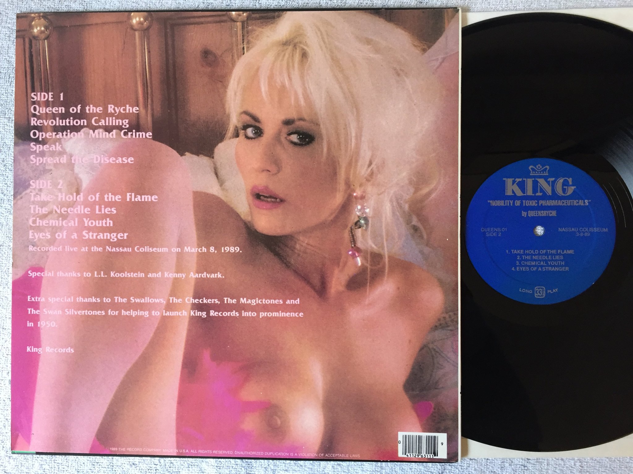 Omslagsbild för skivan QUEENSRYCHE The Nobility Of Toxic Pharmaceuticals LP -89 US KING QUEENS-01