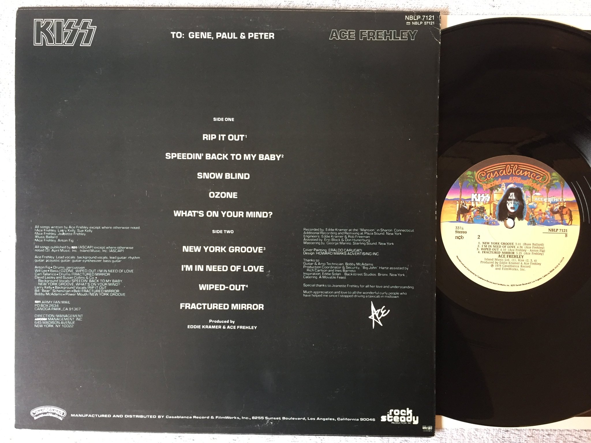 Omslagsbild för skivan ACE FREHLEY s/t  LP -78 Swe CASABLANCA NBLP 7121