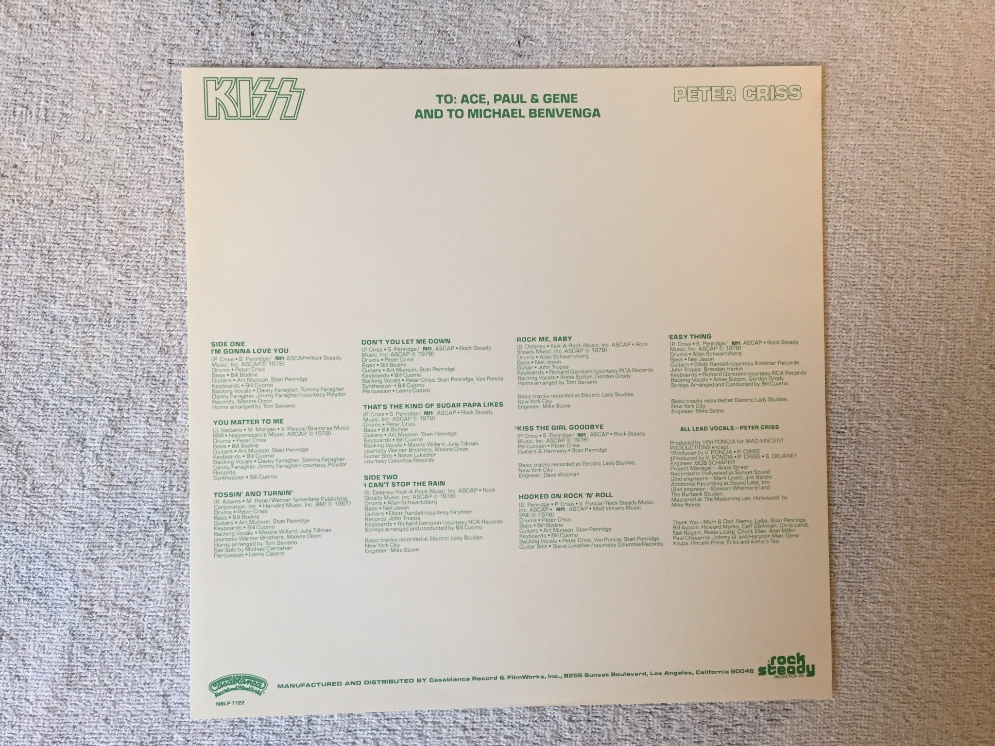 Omslagsbild för skivan PETER CRISS s/t  LP -78 Swe CASABLANCA NBLP 7122