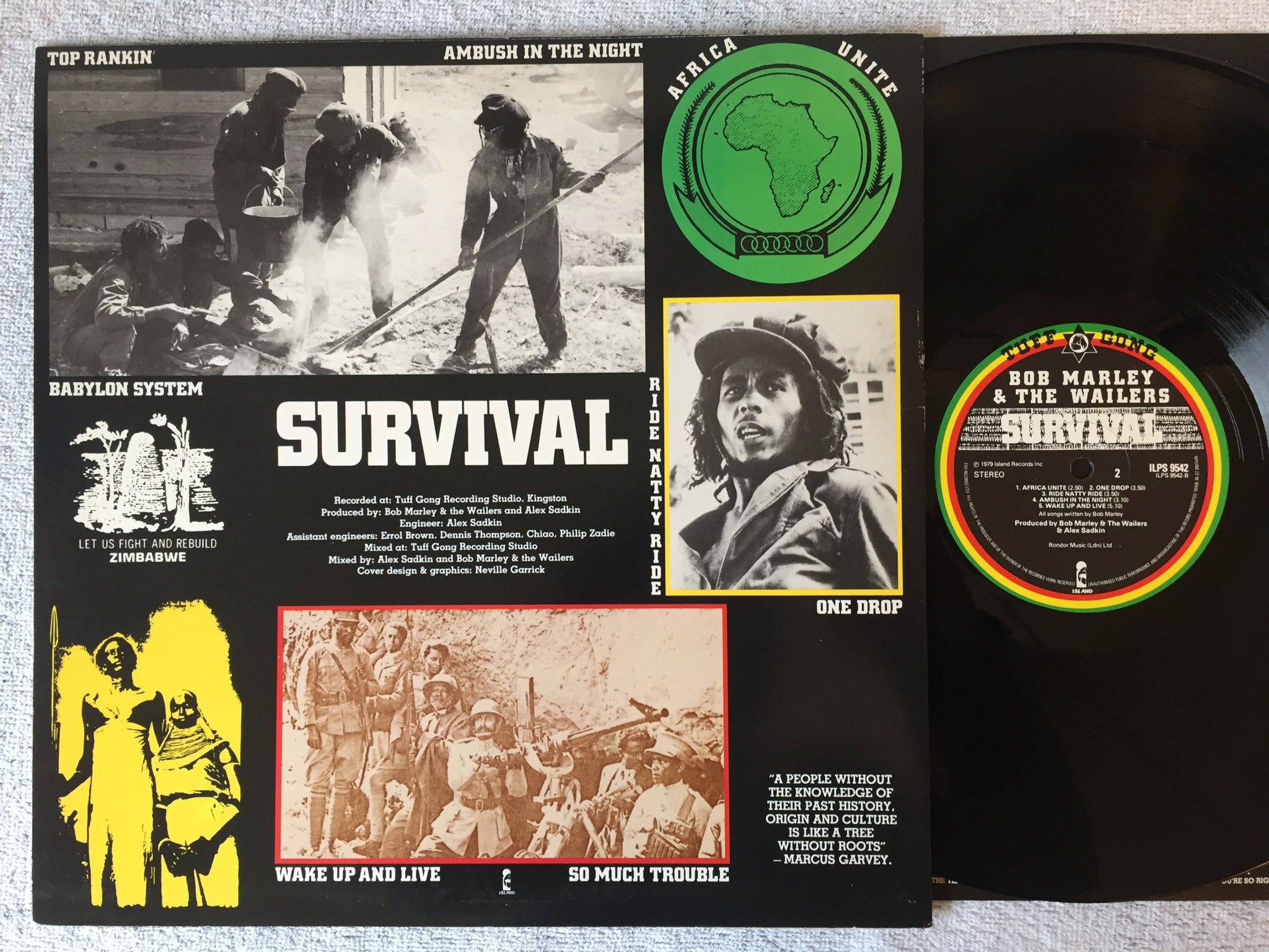 Omslagsbild för skivan BOB MARLEY & THE WAILERS survival LP -79 UK TUFF GONG ILPS 9542 