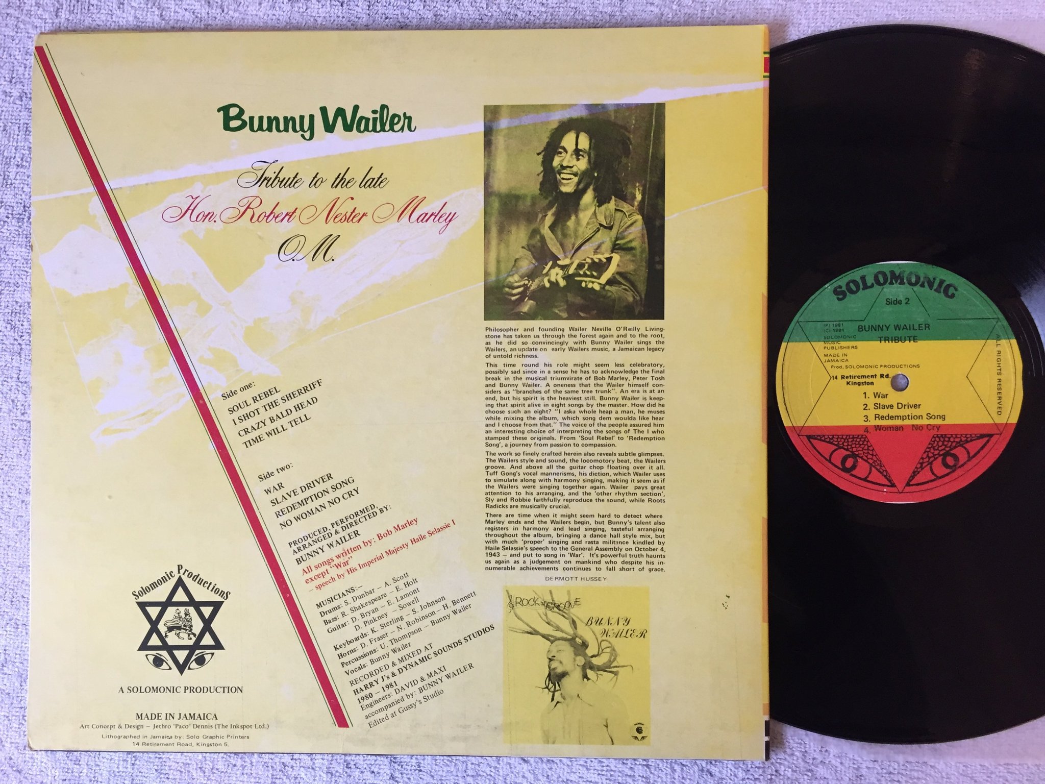 Omslagsbild för skivan BUNNY WAILER tribute LP -81 Jamaica SOLOMONIC none