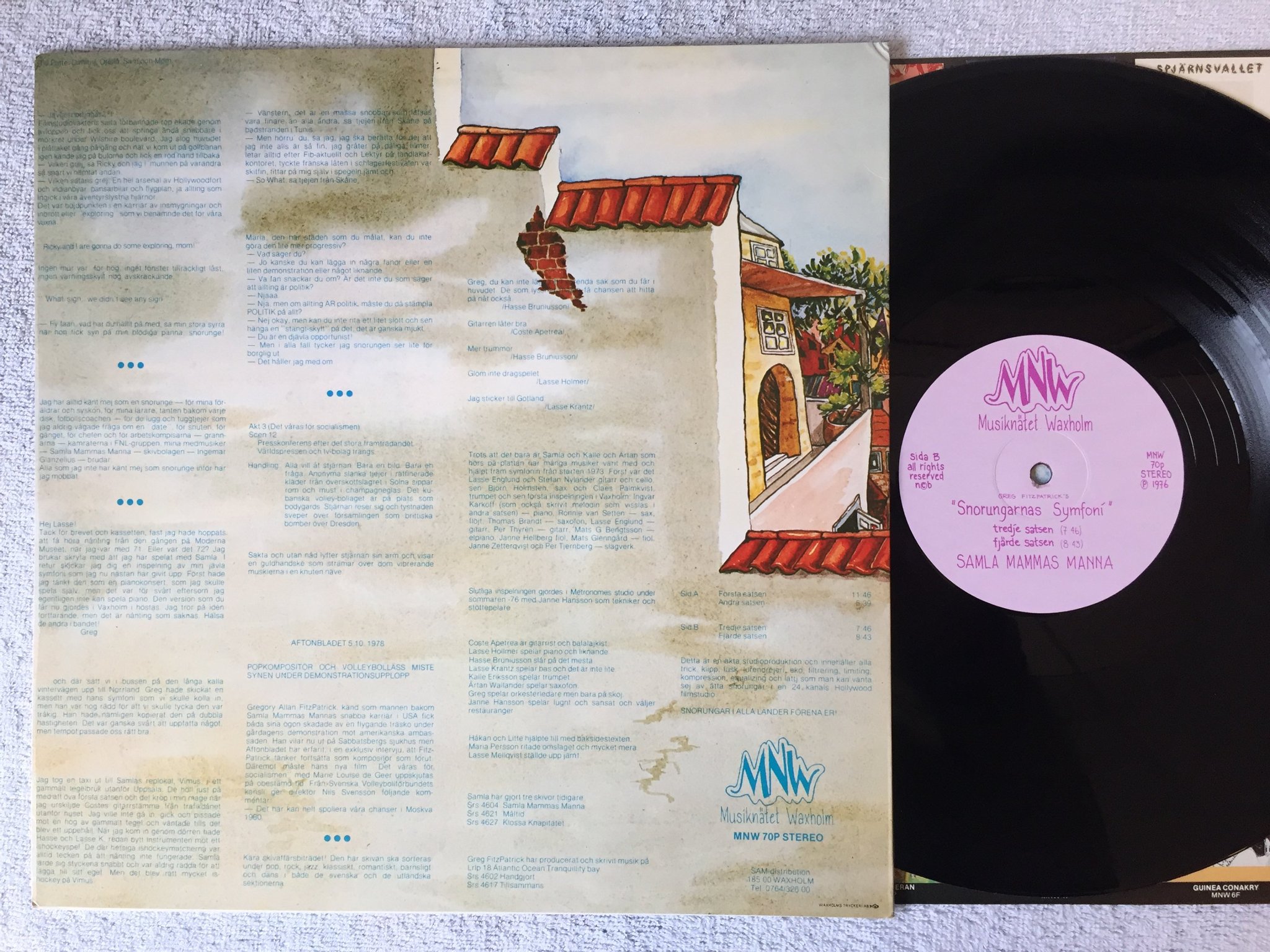 Omslagsbild för skivan SAMLA MAMMAS MANNA snorungarnas symfoni LP -76 Swe MNW 70P 
