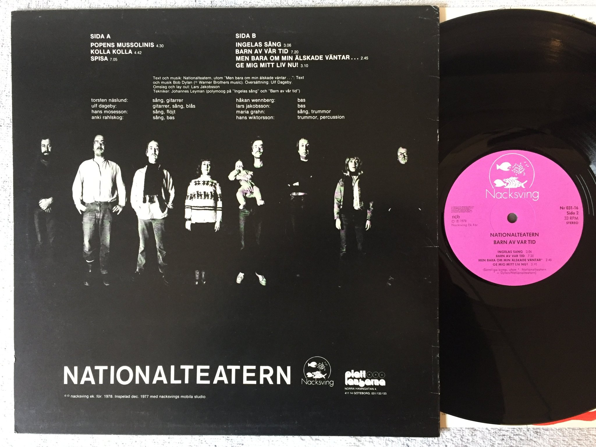 Omslagsbild för skivan NATIONALTEATERN barn av vår tid LP -78 Swe NACKSVING 031-16 "kolla kolla"