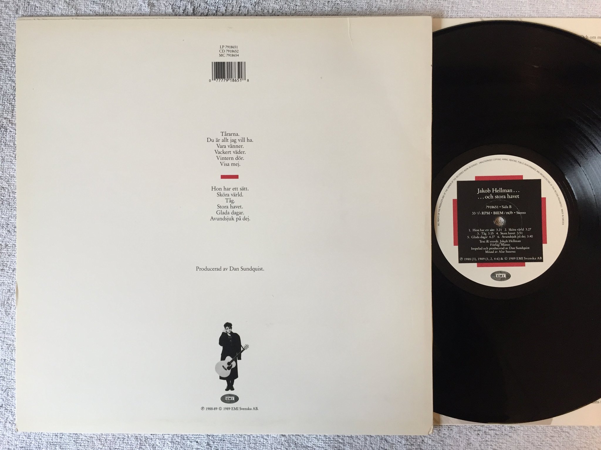 Omslagsbild för skivan JAKOB HELLMAN och stora havet LP -89 Swe EMI 7918651