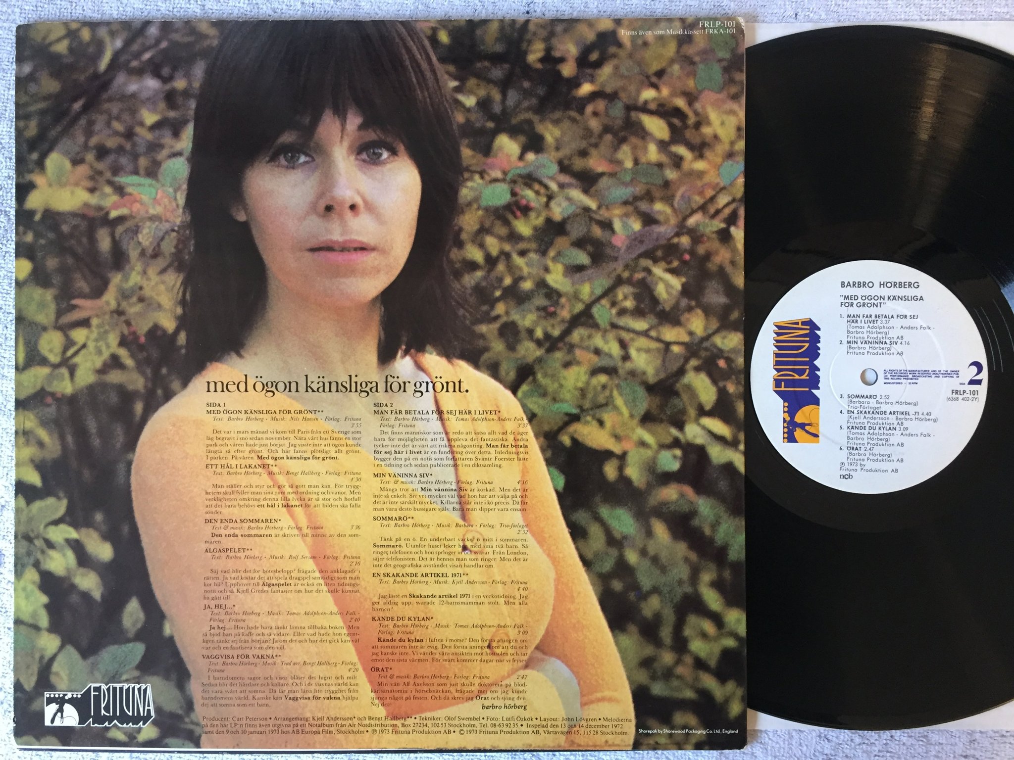 Omslagsbild för skivan BARBRO HÖRBERG med ögon känsliga för grönt LP -73 Swe FRITUNA FRLP 101