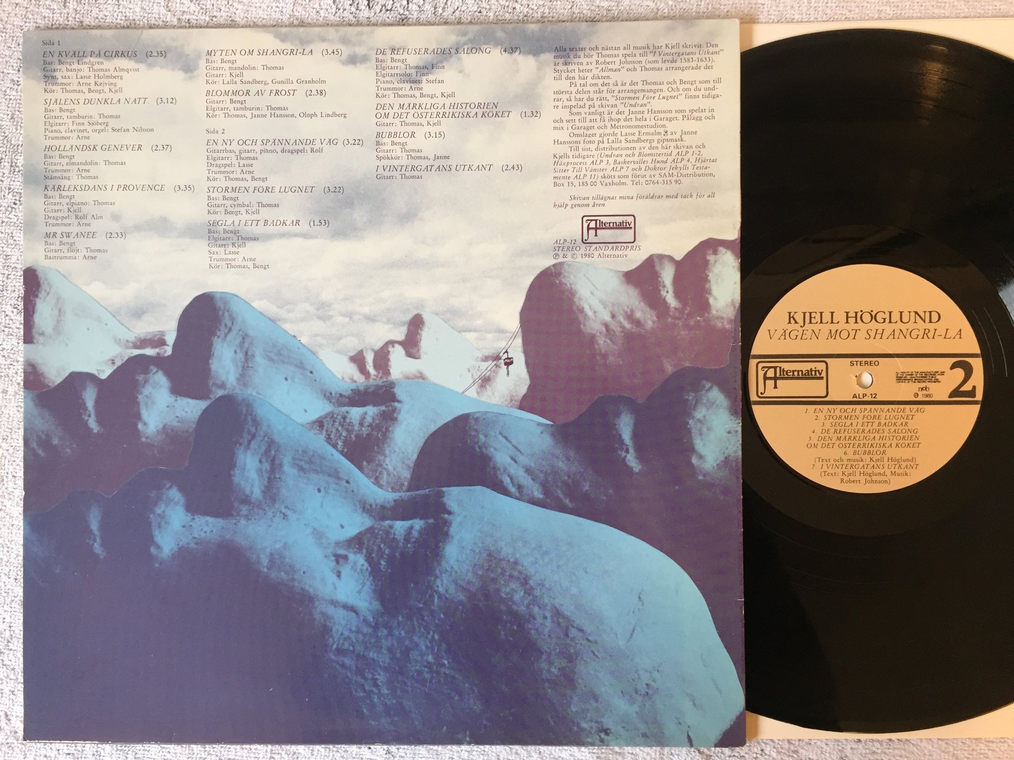 Omslagsbild för skivan KJELL HÖGLUND vägen mot Shangri-La LP -80 Swe ALTERNATIV ALP 12