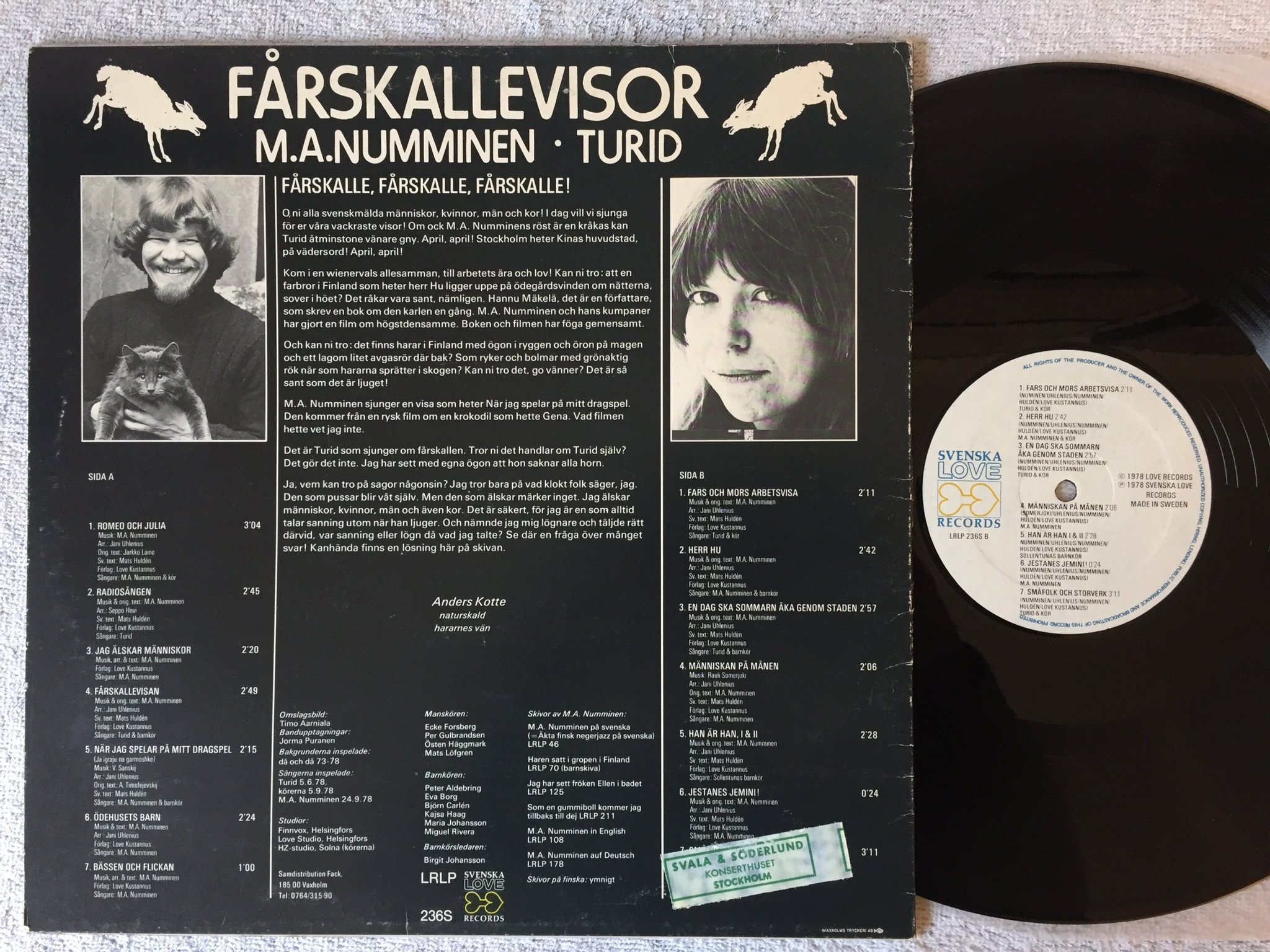 Omslagsbild för skivan M.A. NUMMINEN TURID fårskallevisor LP -78 SVENSKA LOVE LRLP 236S