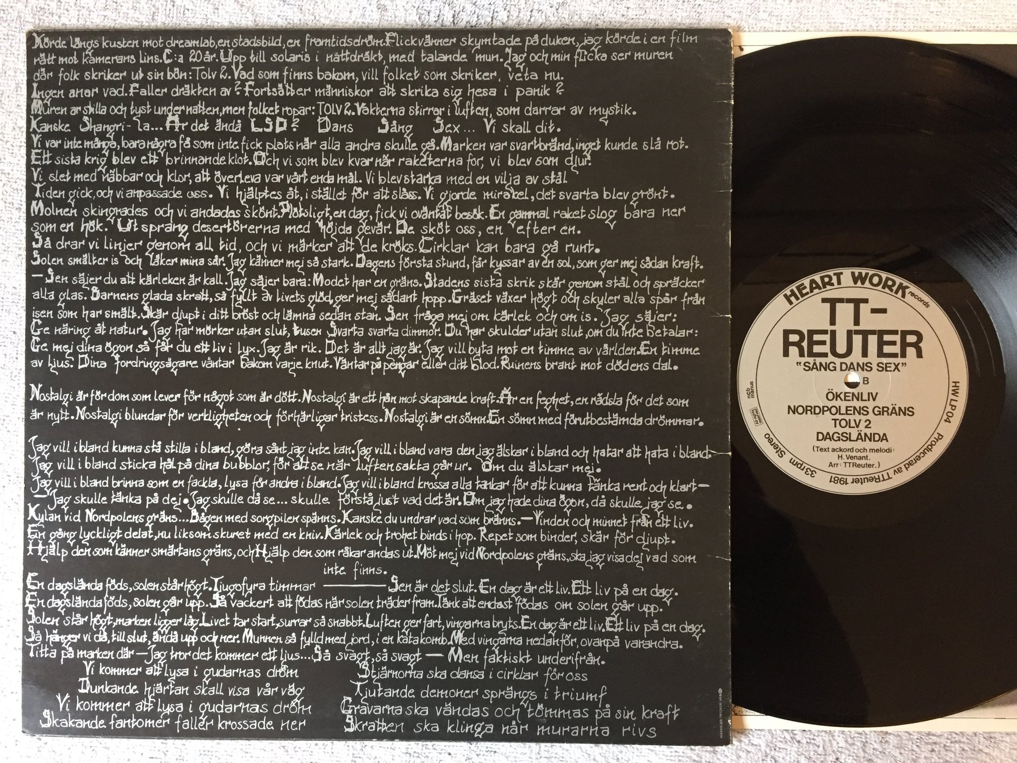 Omslagsbild för skivan TT REUTER Sång Dans Sex LP -81 Swe HEARTEORK HWLP 04