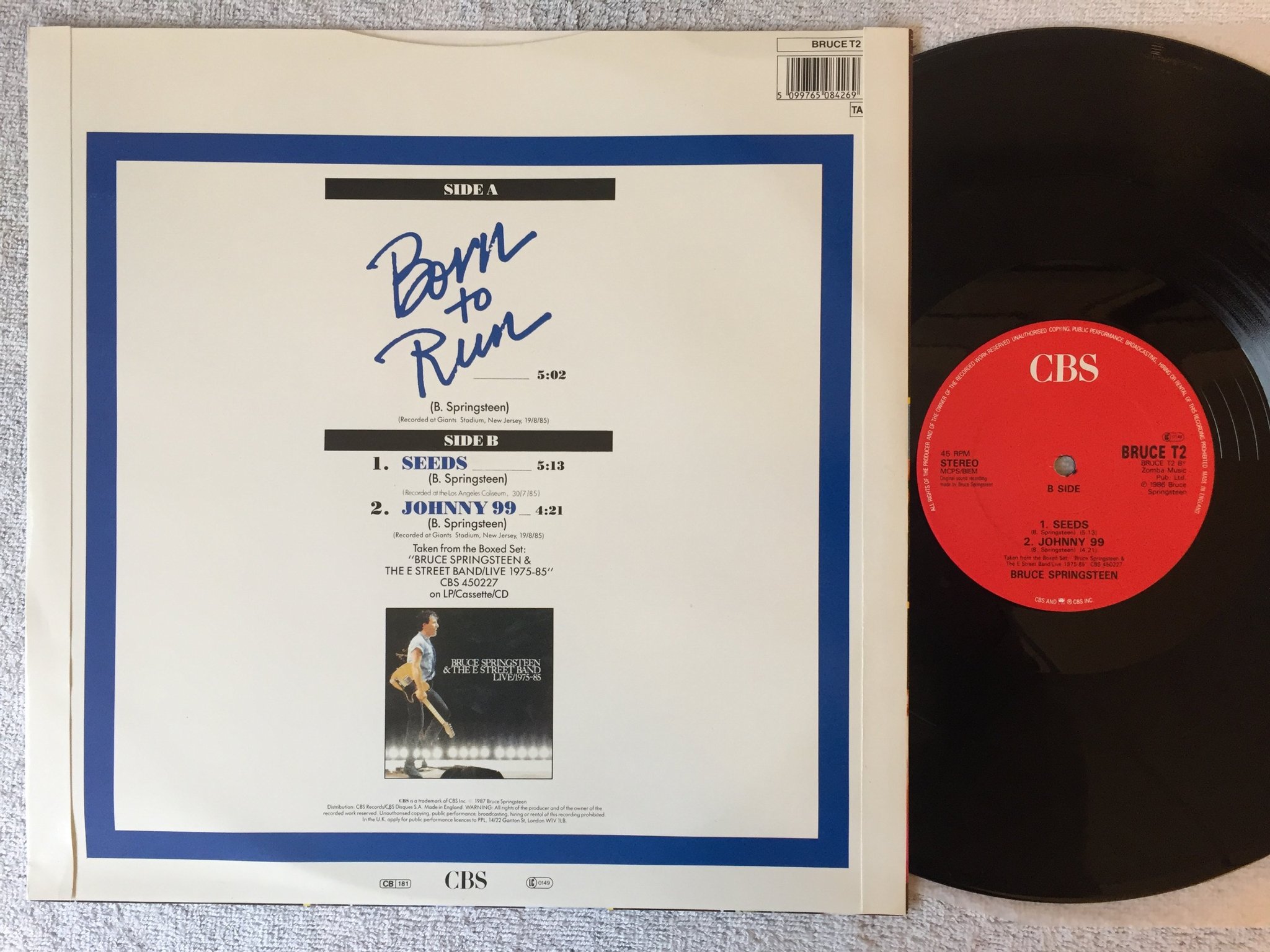 Omslagsbild för skivan BRUCE SPRINGSTEEN born to run 12"Single -86 UK CBS BRUCE T2