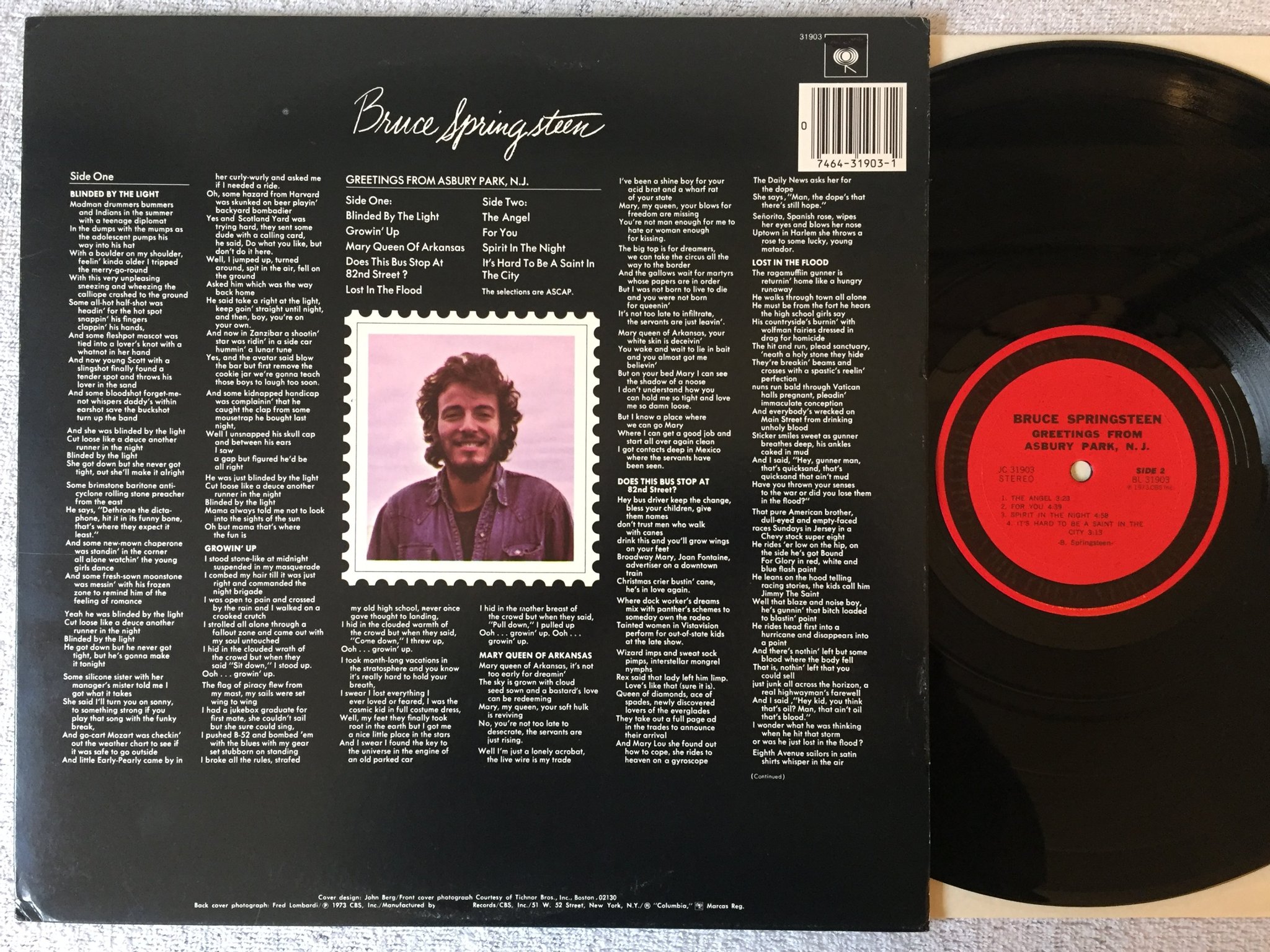 Omslagsbild för skivan BRUCE SPRINGSTEEN greetings from the Asbury Park LP -73 US COLUMBIA  JC 31903