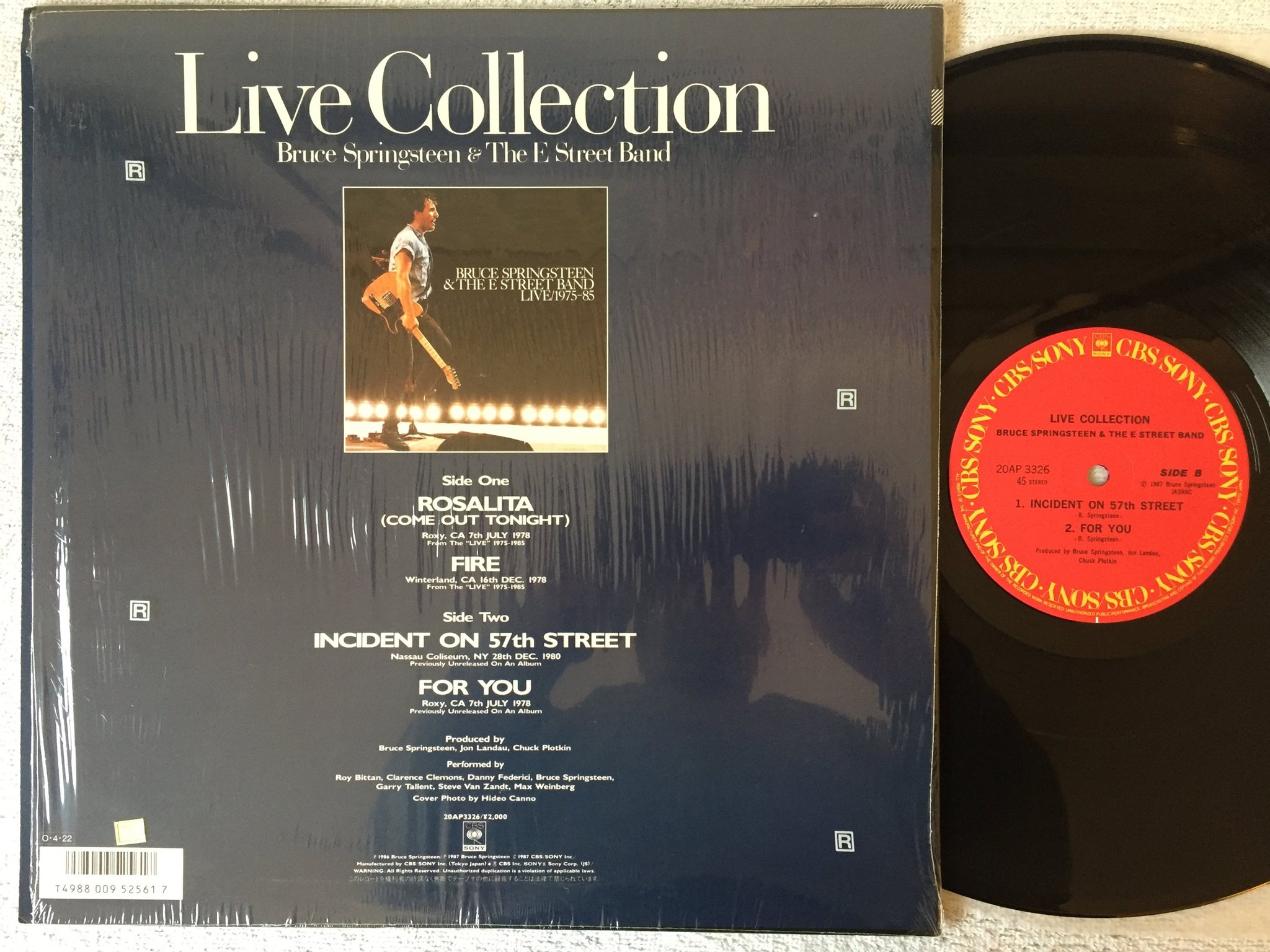 Omslagsbild för skivan BRUCE SPRINGSTEEN live collection 12"EP -87 Japan CBS/SONY 20AP 3326 