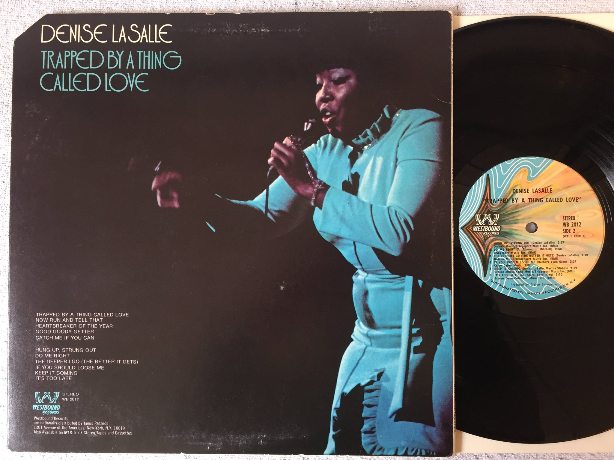 Omslagsbild för skivan DENISE LASALLE Trapped By A Thing Called Love LP -72 US westbound WB 2012 