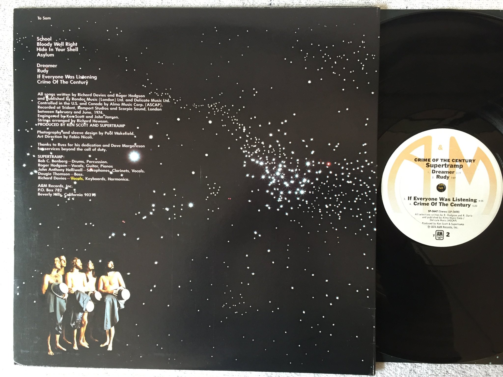 Omslagsbild för skivan SUPERTRAMP crime of the century LP -74 US A&M SP-3647