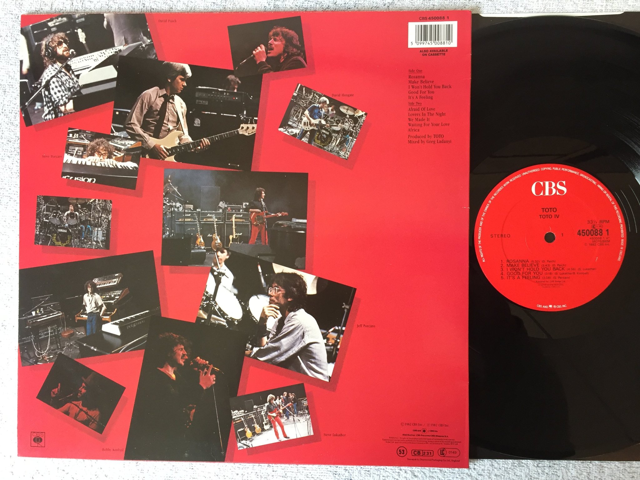 Omslagsbild för skivan TOTO IV LP -82 UK CBS 450088 1 "Africa" "Rosanna" CLASSIC!!!