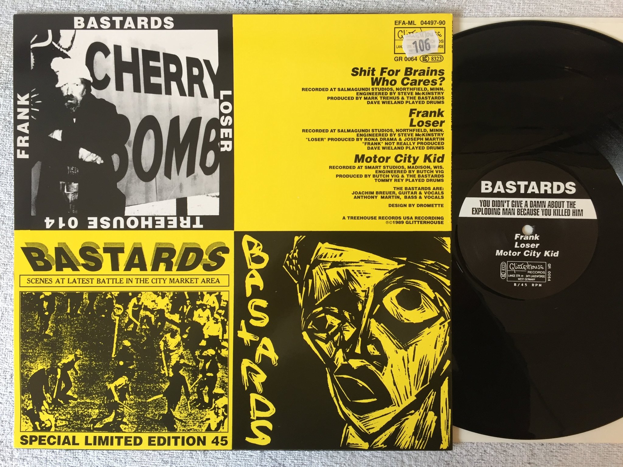 Omslagsbild för skivan BASTARDS You Didn't Give A Damn 12"single -89 Ger GLITTERHOUSE GR0064