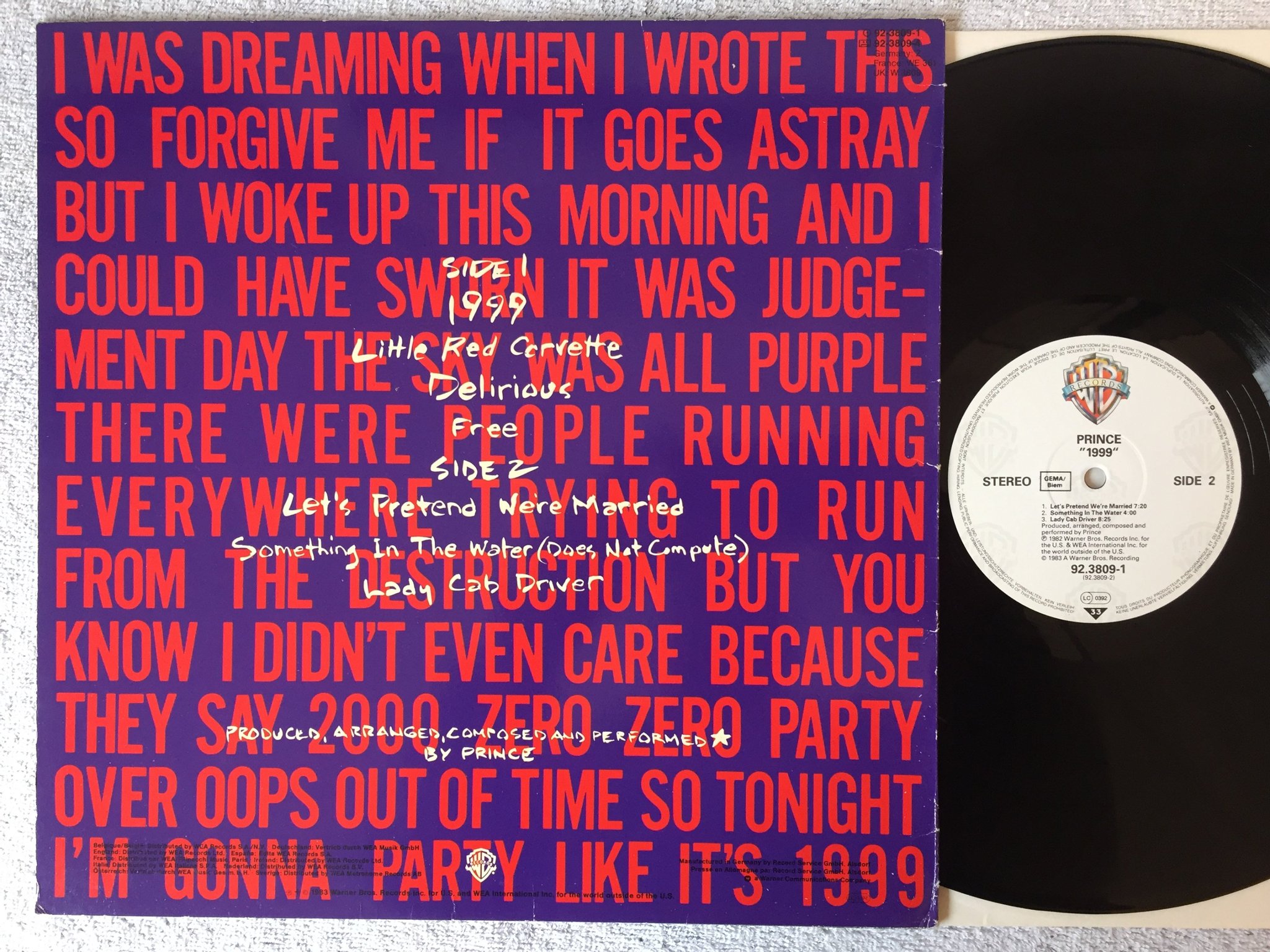 Omslagsbild för skivan PRINCE 1999 LP -83 Ger WARNER BROS 92.3809-1