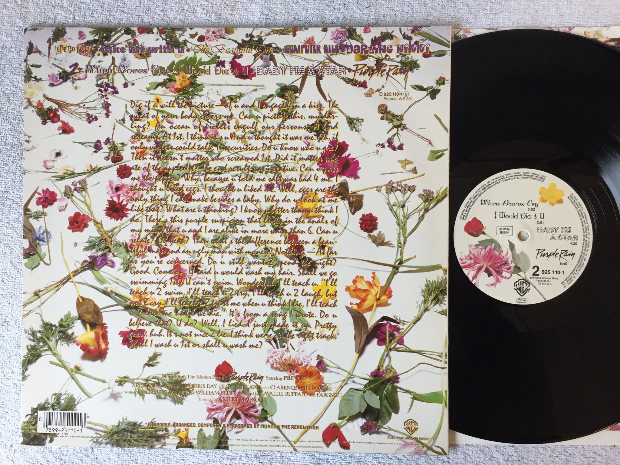 Omslagsbild för skivan PRINCE purple rain LP -84 Ger WARNER BROS 925 110-1  
