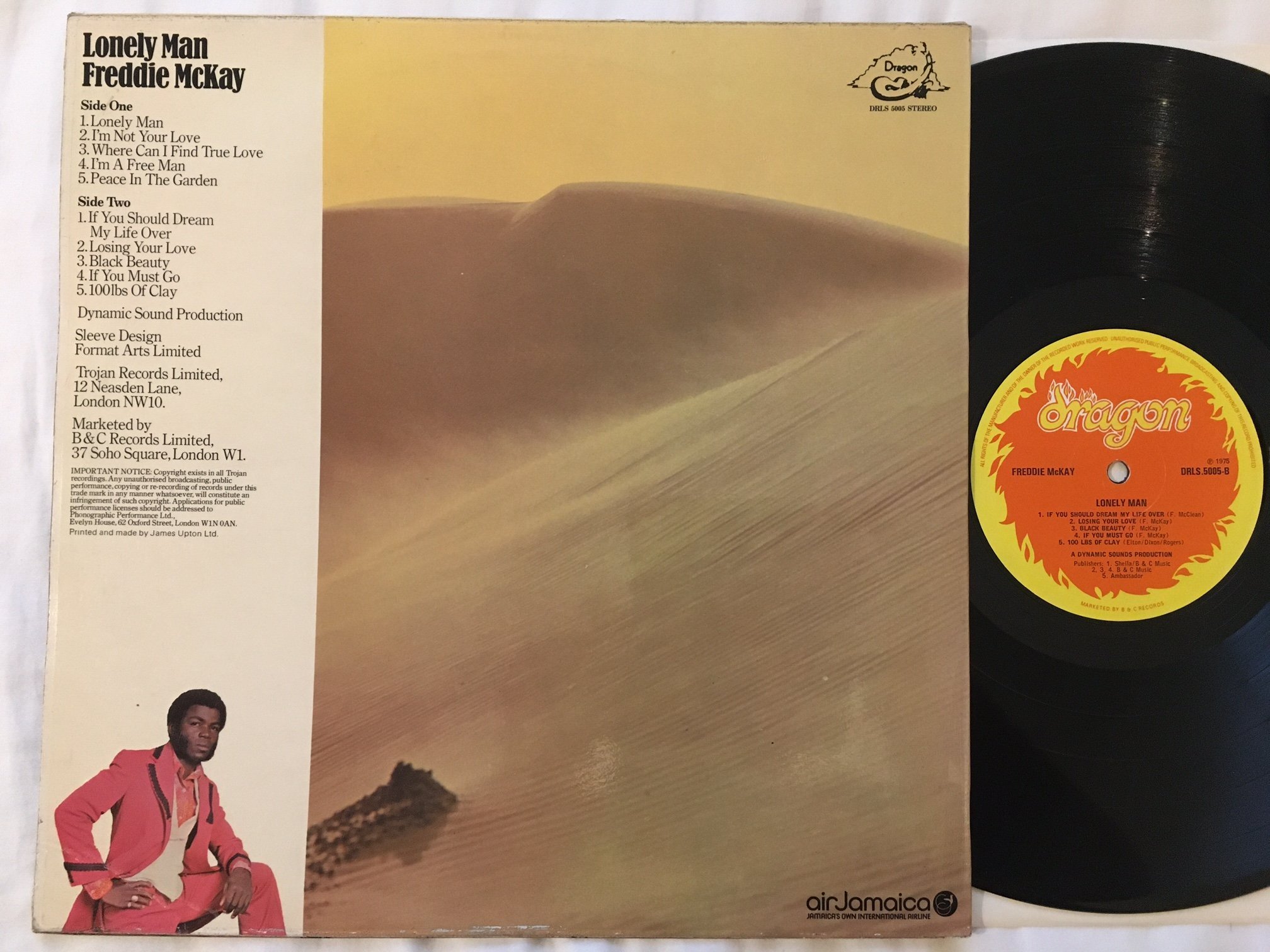 Omslagsbild för skivan FREDDIE McKAY lonely man LP -75 UK DRAGON DRLS 5005 rare reggae ! ! 