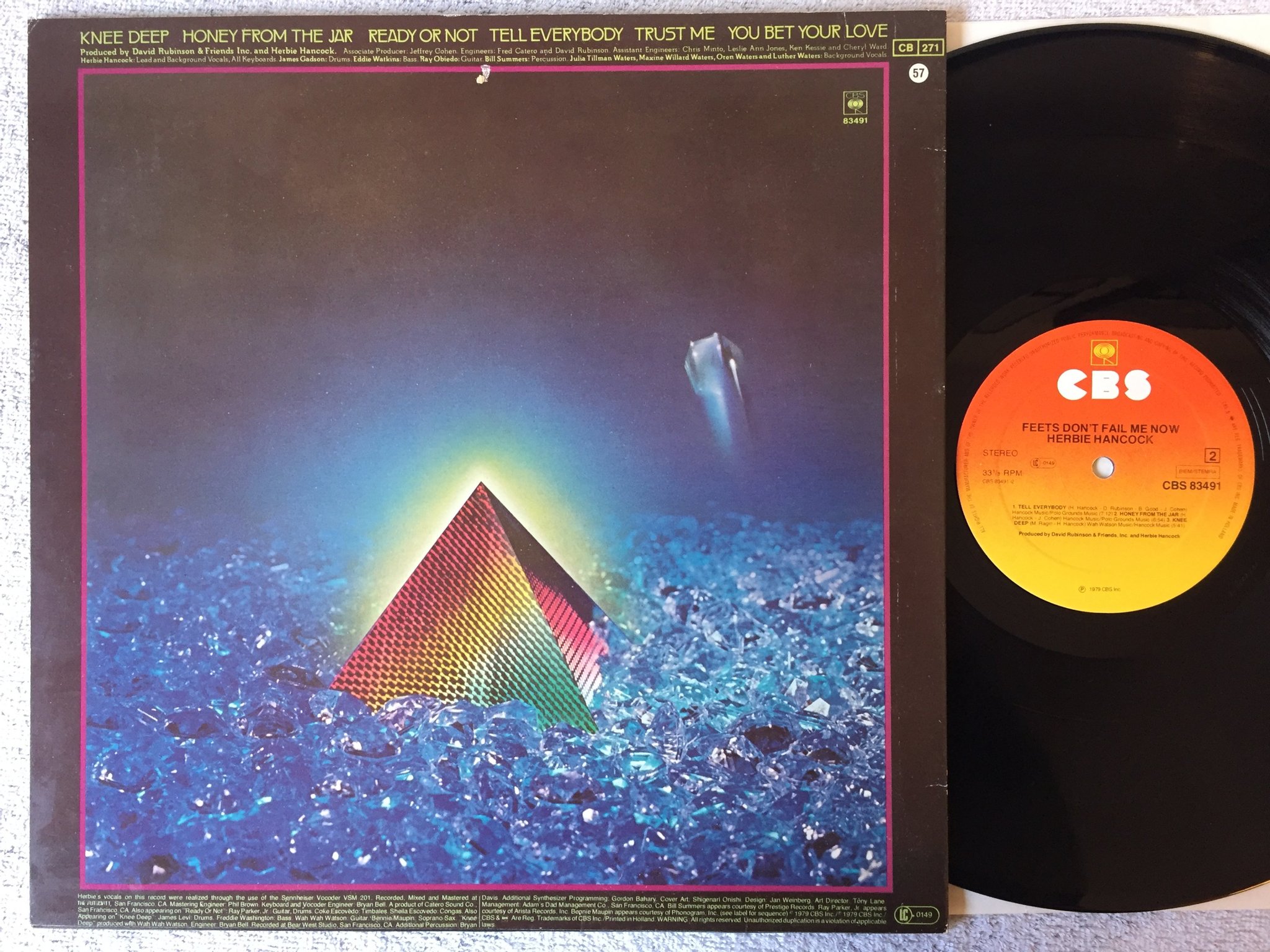 Omslagsbild för skivan HERBIE HANCOCK feets don't fail me now LP -79 Hol CBS 83491