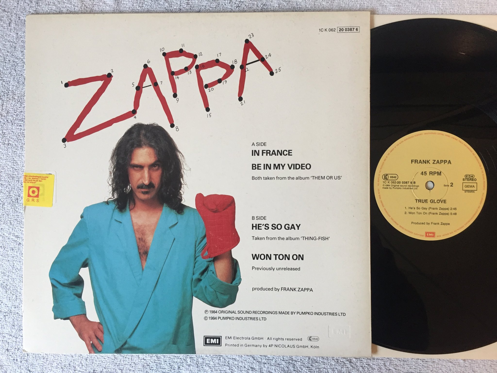 Omslagsbild för skivan FRANK ZAPPA true glove 12"ep -84 EEC EMI 1C K 062-20 0387 6