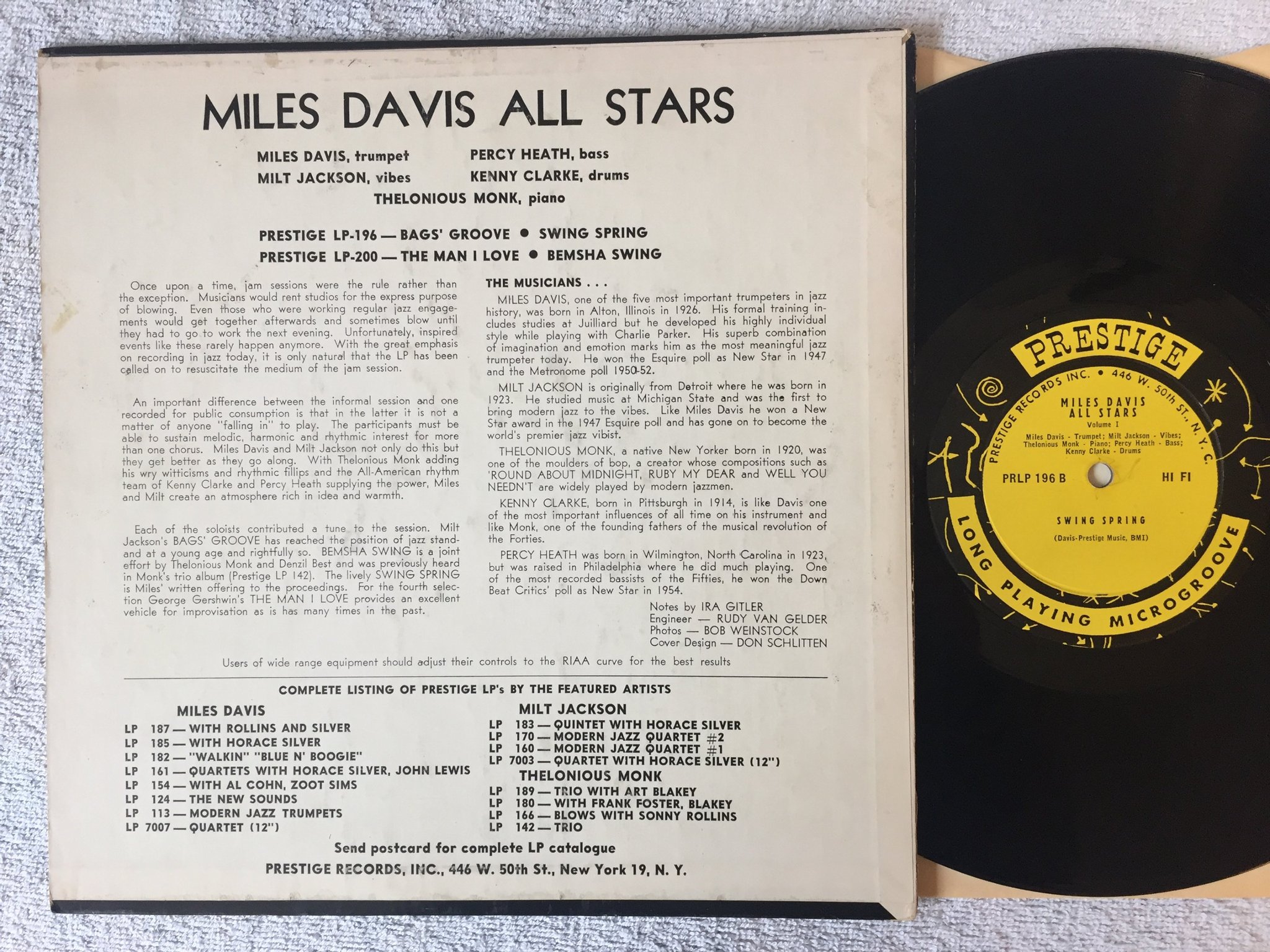 Omslagsbild för skivan Miles Davis All Stars vol. one 10"LP US PRESTIGE PRLP 196 RVG deep groove 