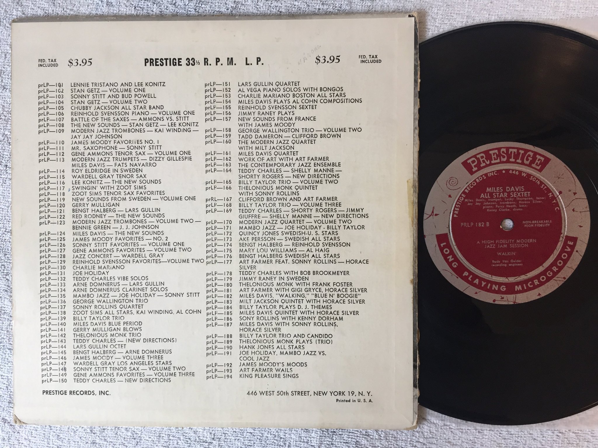 Omslagsbild för skivan Miles Davis All Star Sextet  10"LP US PRESTIGE PRLP 182 RVG deep groove 