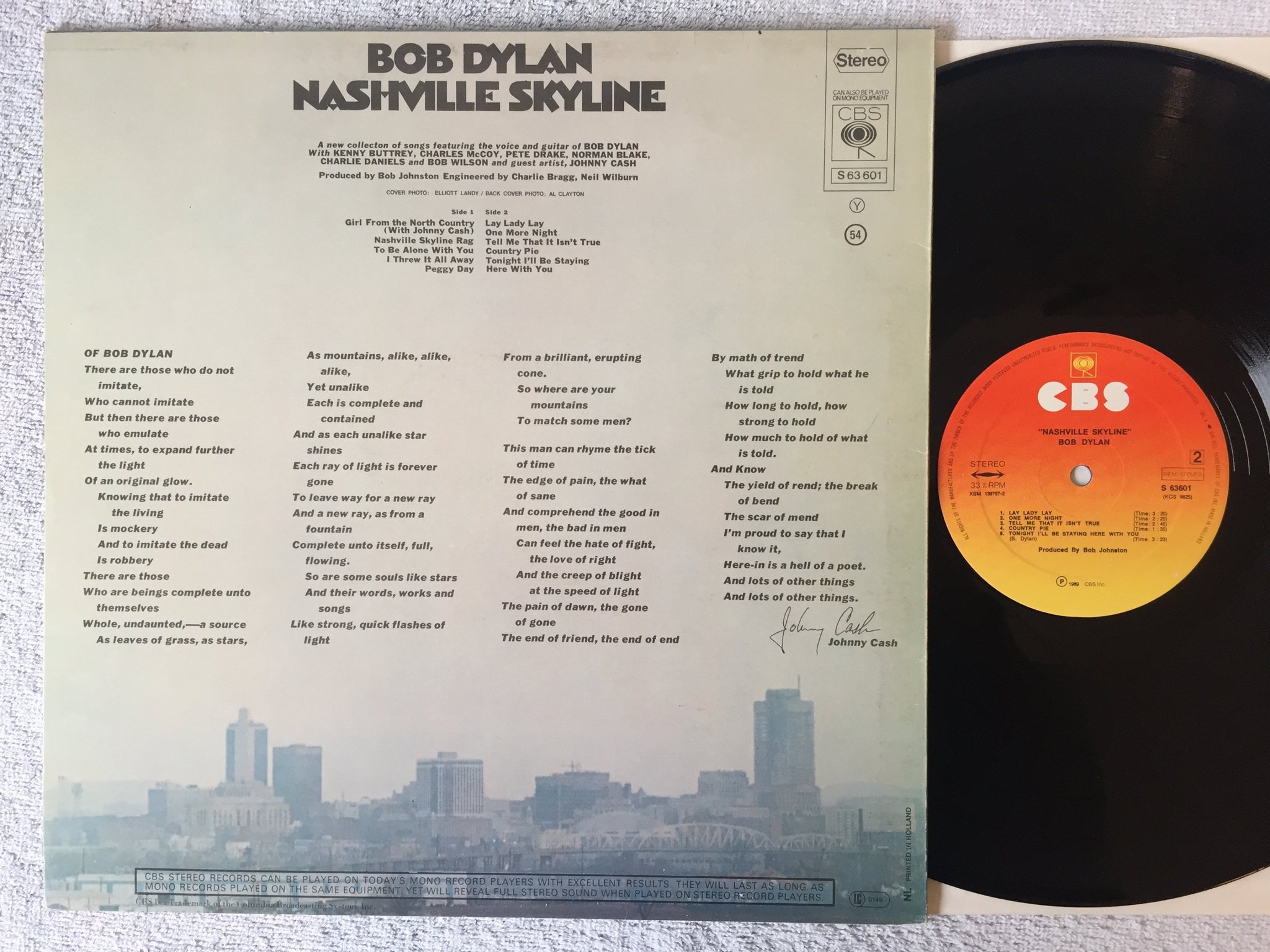 Omslagsbild för skivan BOB DYLAN Nashville skyline LP  Hol CBS s 63601