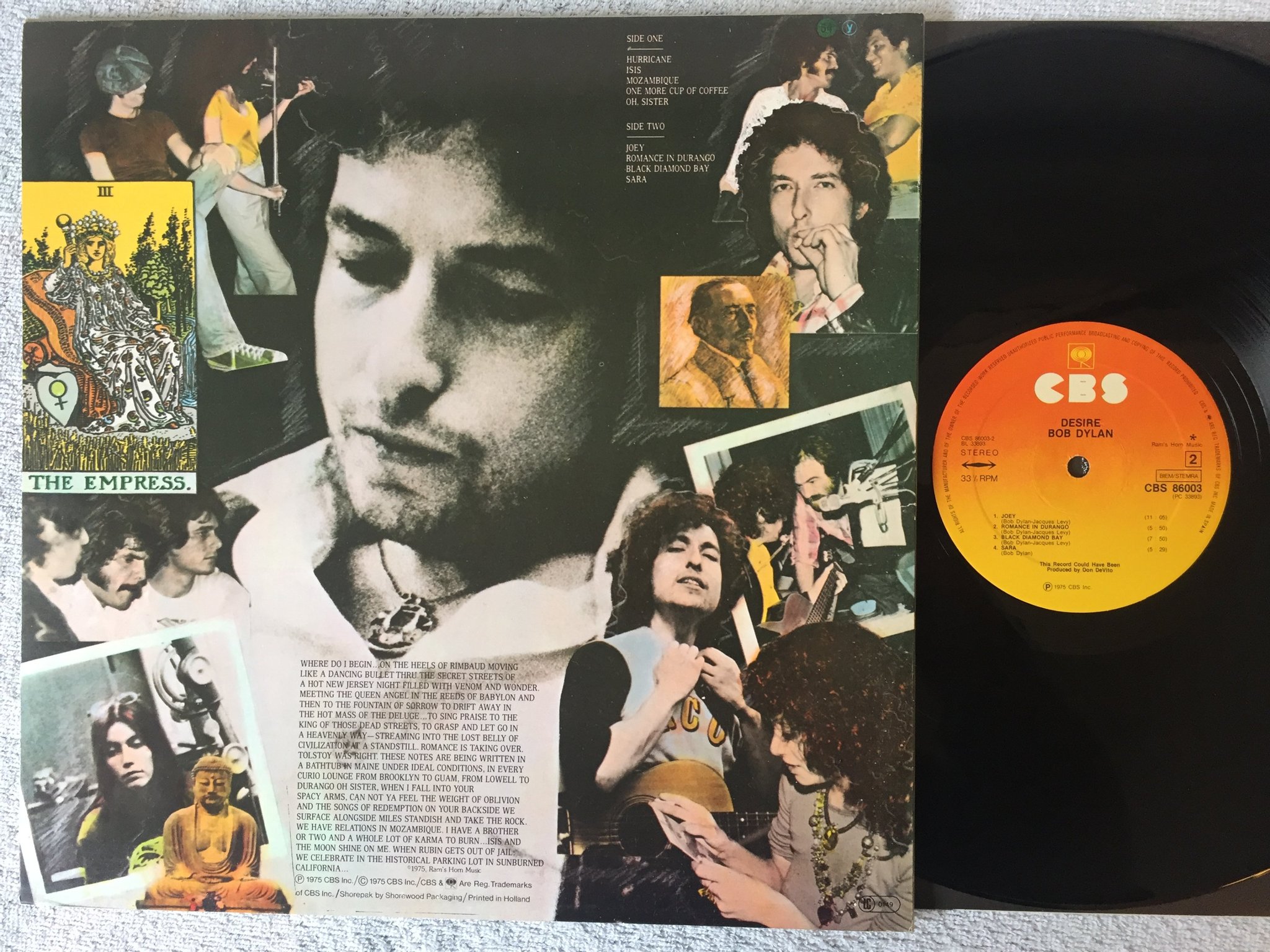 Omslagsbild för skivan BOB DYLAN desire LP -75 Spain CBS 86003 "one more cup of coffee" Classic!!!