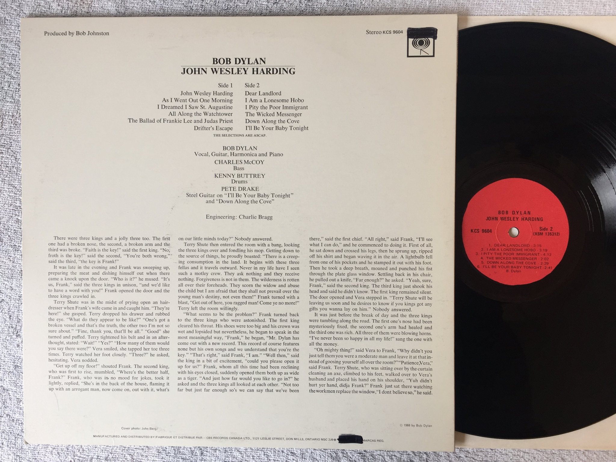 Omslagsbild för skivan BOB DYLAN John Wesley Harding LP Can COLUMBIA KCS 9604