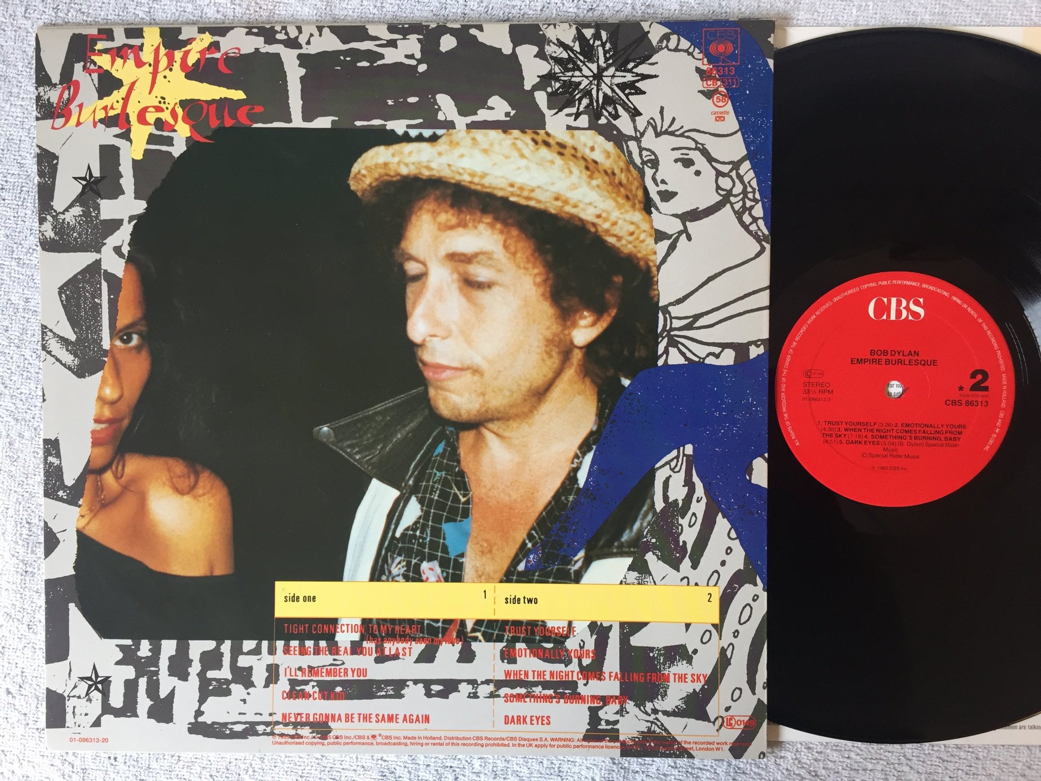 Omslagsbild för skivan BOB DYLAN empire burlesque LP -85 Hol CBS 86313