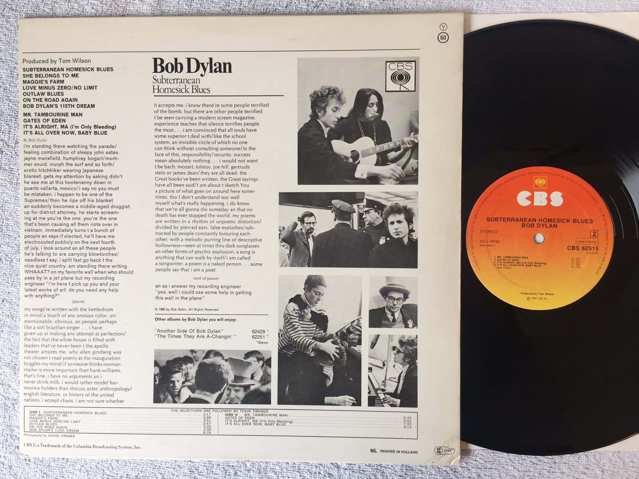 Omslagsbild för skivan BOB DYLAN subterranean homesick blues LP  Hol CBS 62515