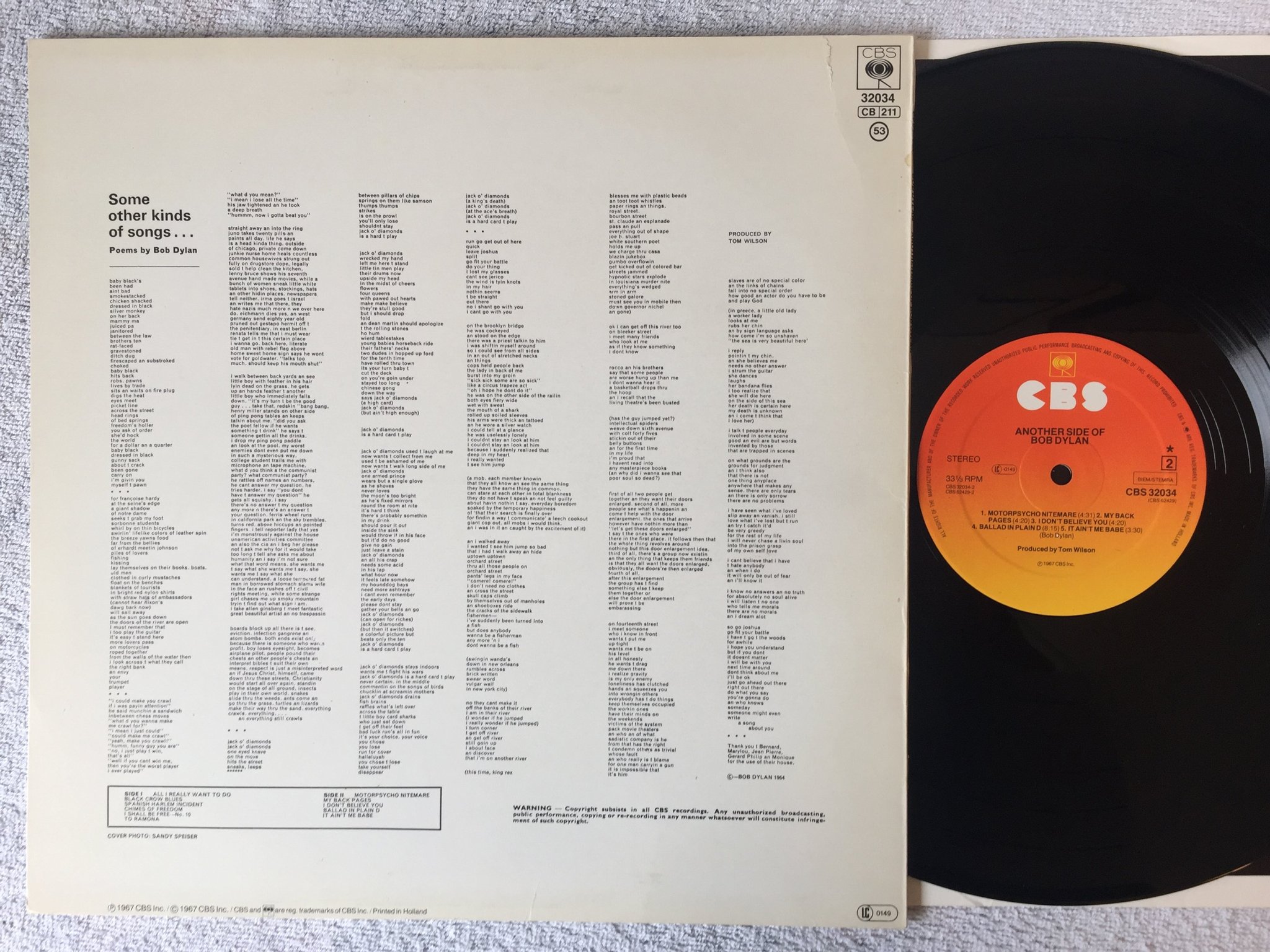 Omslagsbild för skivan BOB DYLAN another side of LP  Hol CBS 32034