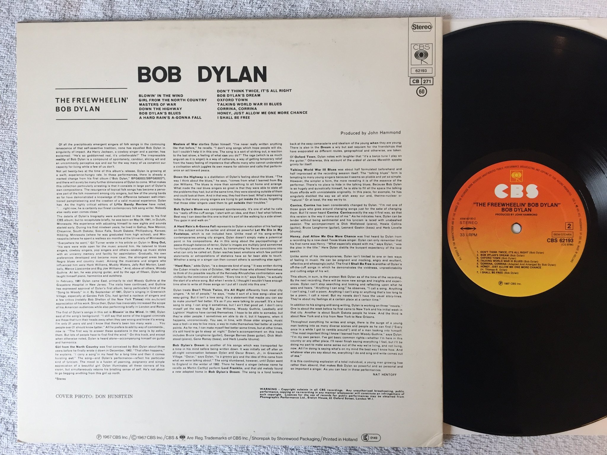 Omslagsbild för skivan BOB DYLAN the freewheelin' LP  Hol CBS 62193