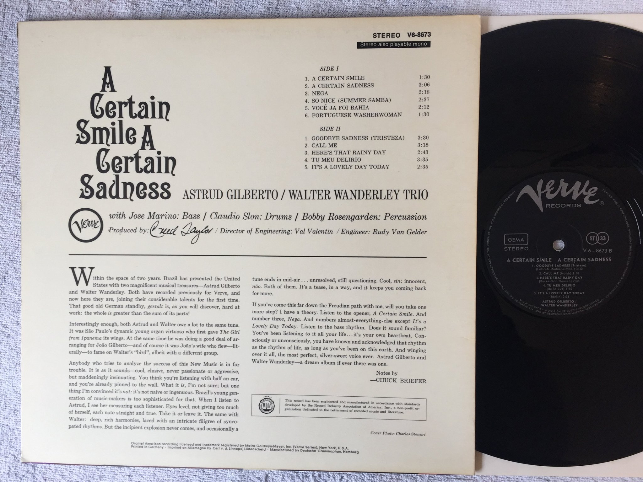 Omslagsbild för skivan ASTRUD GILBERTO a certain smile A Certain Sadness LP -66 Ger VERVE V6-8673
