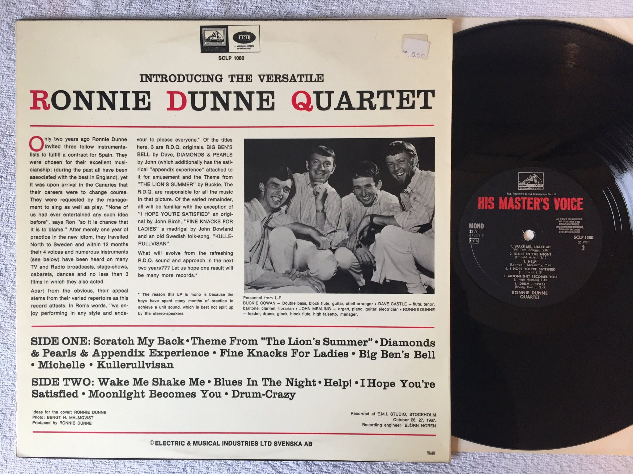 Omslagsbild för skivan RONNIE DUNNE QUARTET s/t LP -67 Swe HMV SCLP 1080