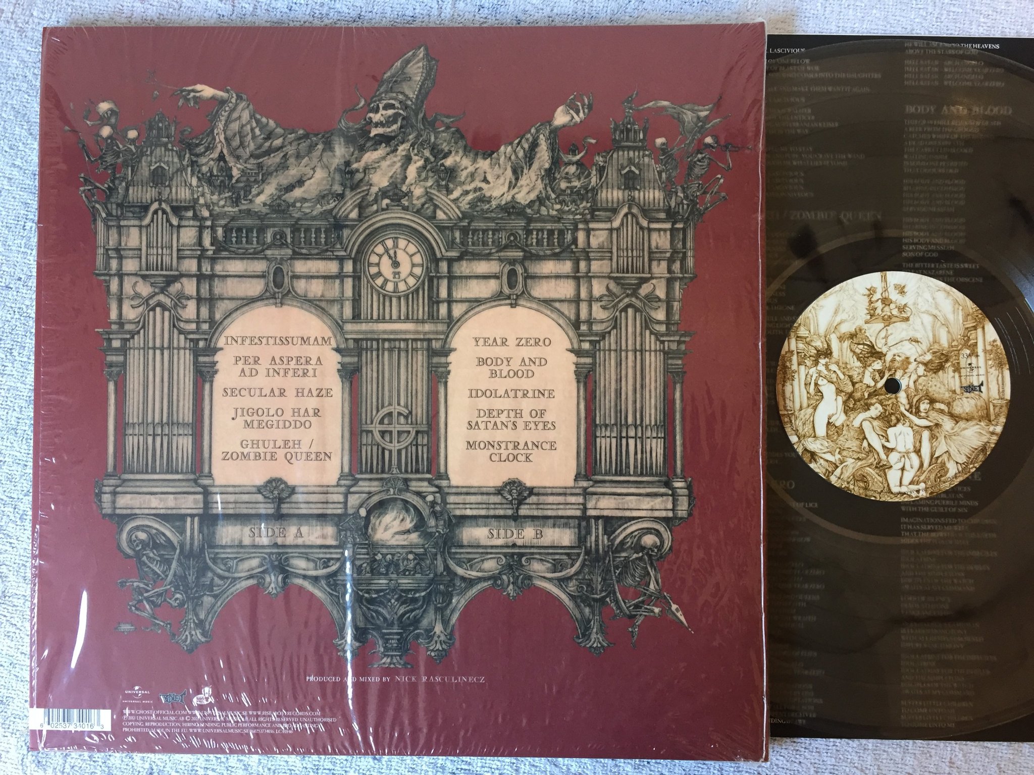 Omslagsbild för skivan GHOST Infestissumam LP 2018 universal Limited Edition, Clear Black Haze, Gatefol