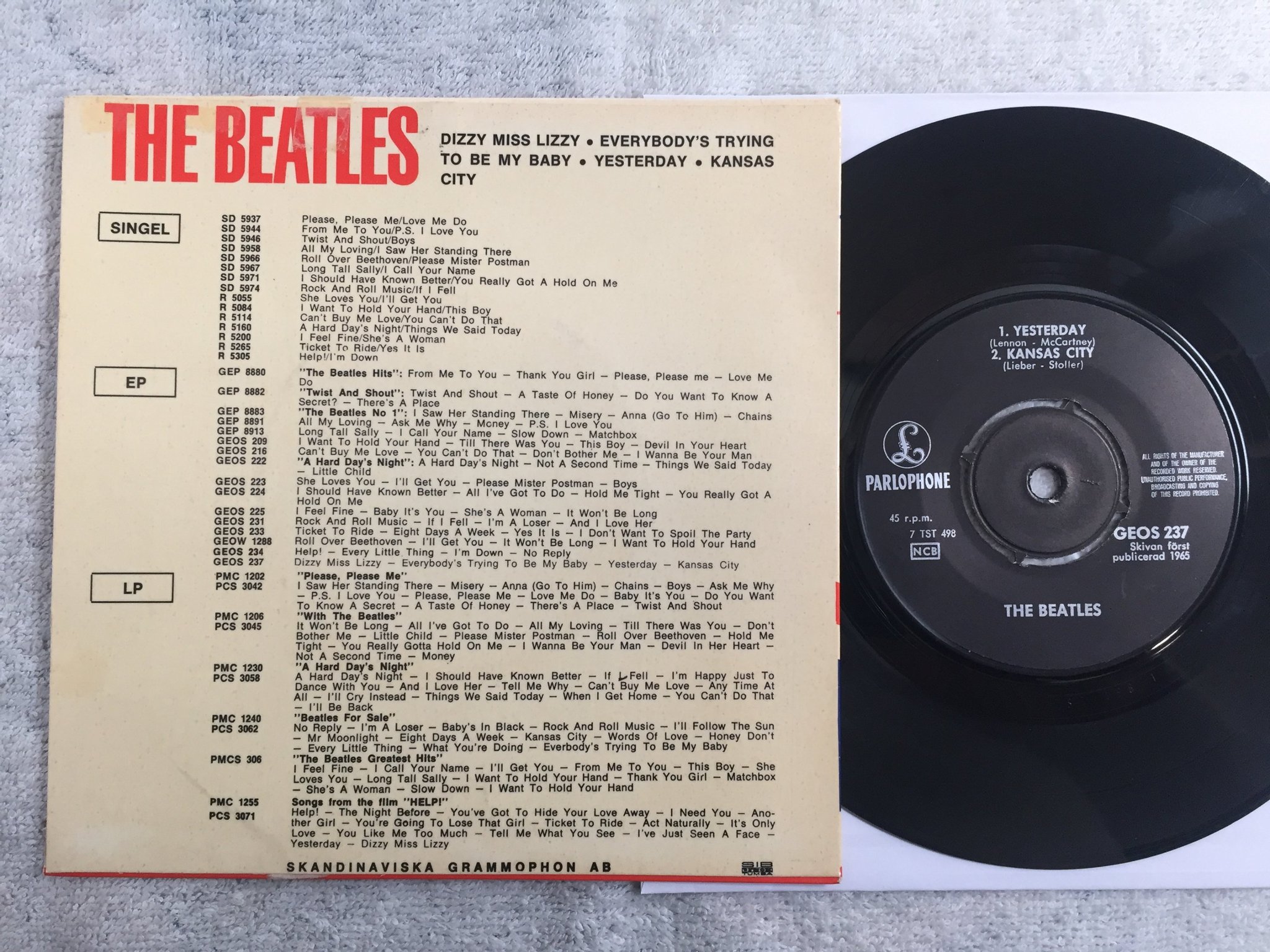 Omslagsbild för skivan THE BEATLES dizzy miss lizzy 7"ep -65 Swe PARLOPHONE GEOS 237