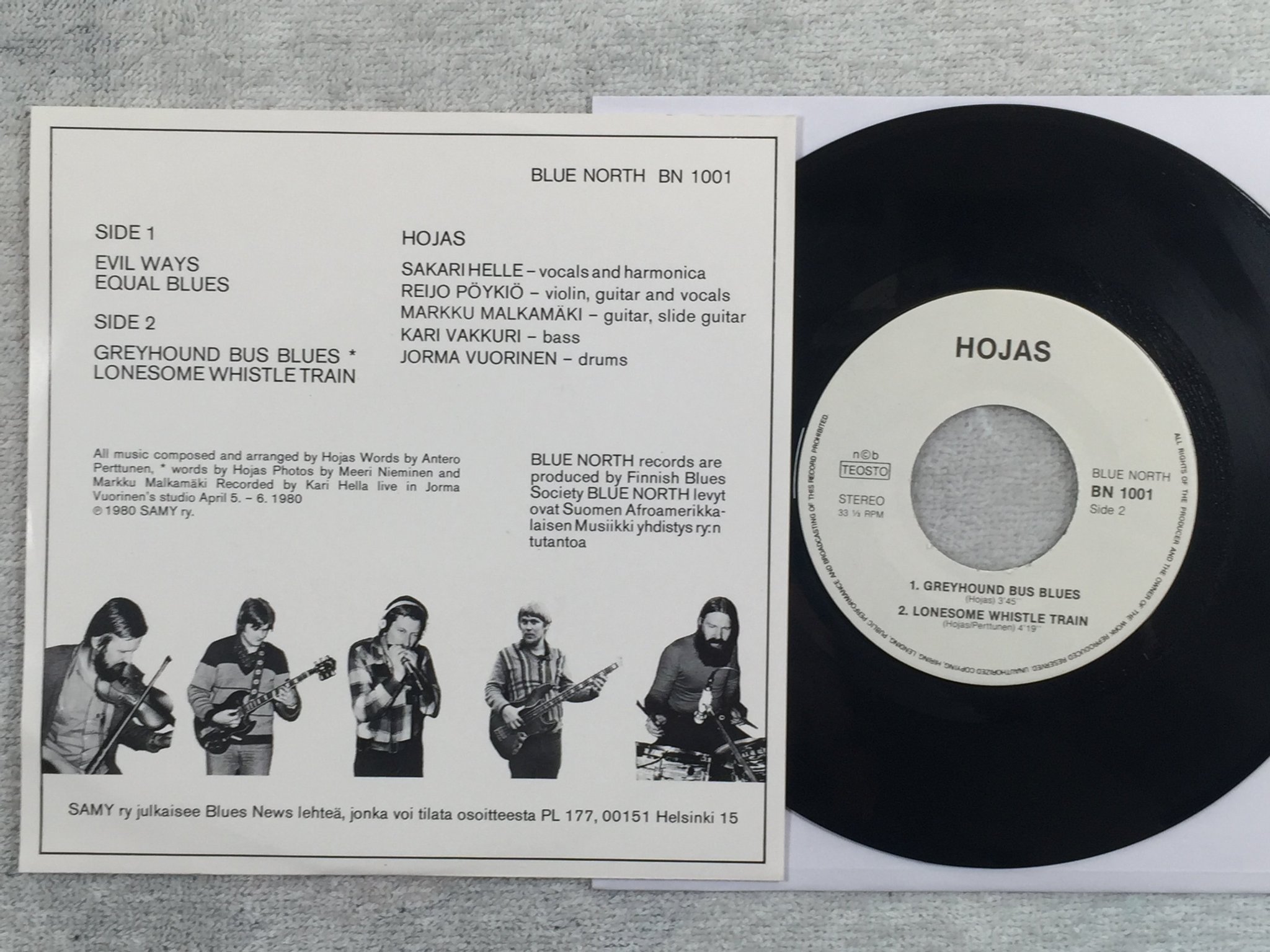 Omslagsbild för skivan HOJAS Finnish Blues Vol. 1 7"ep -80 Finland BLUE NORTH BN 1001 blues