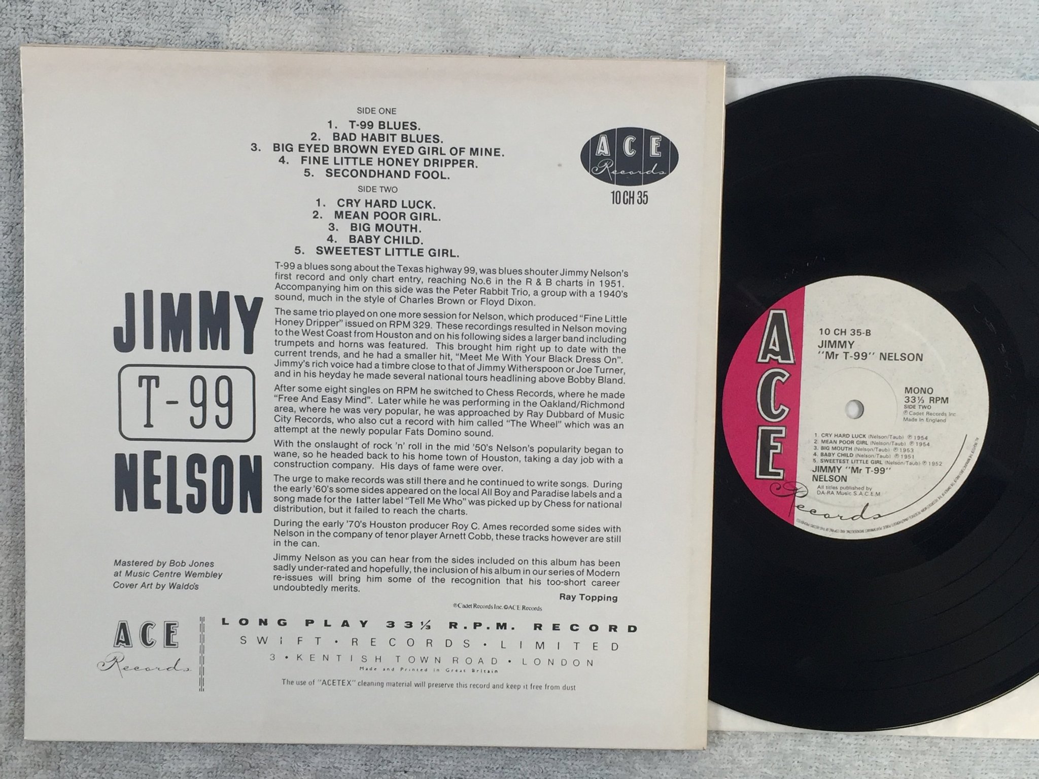 Omslagsbild för skivan Jimmy T - 99 Nelson s/t 10"LP --81 UK ACE 10 CH 35 blues