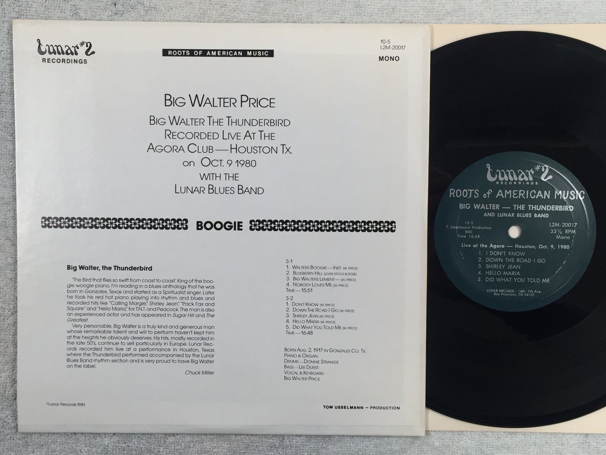 Omslagsbild för skivan BIG WALTER PRICE boogie  10"LP -81 US LUNAR #2 L2M-20017
