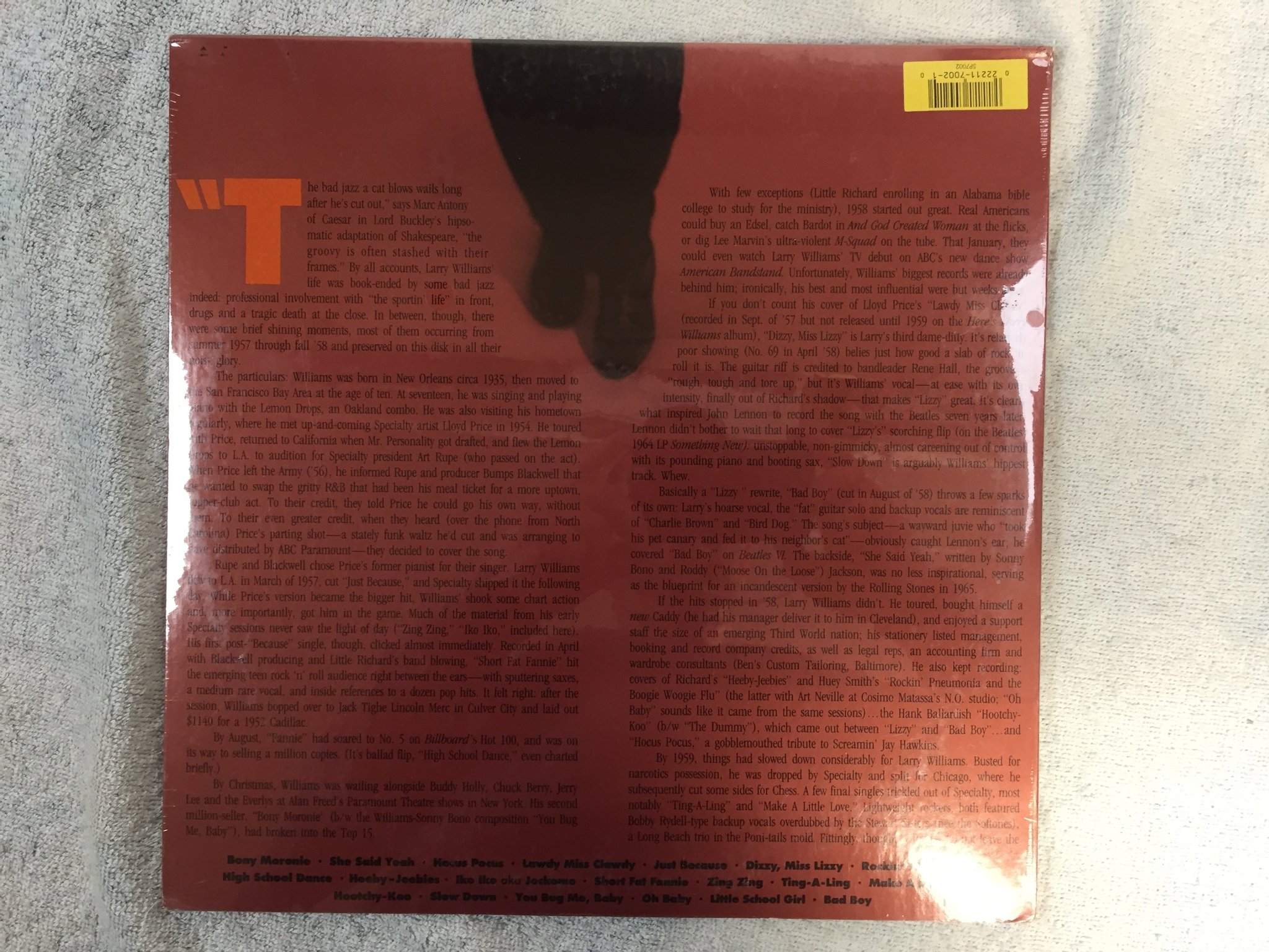 Omslagsbild för skivan LARRY WILLIAMS bad boy 2xLP -90 US SPECIALTY SP 7002 still sealed